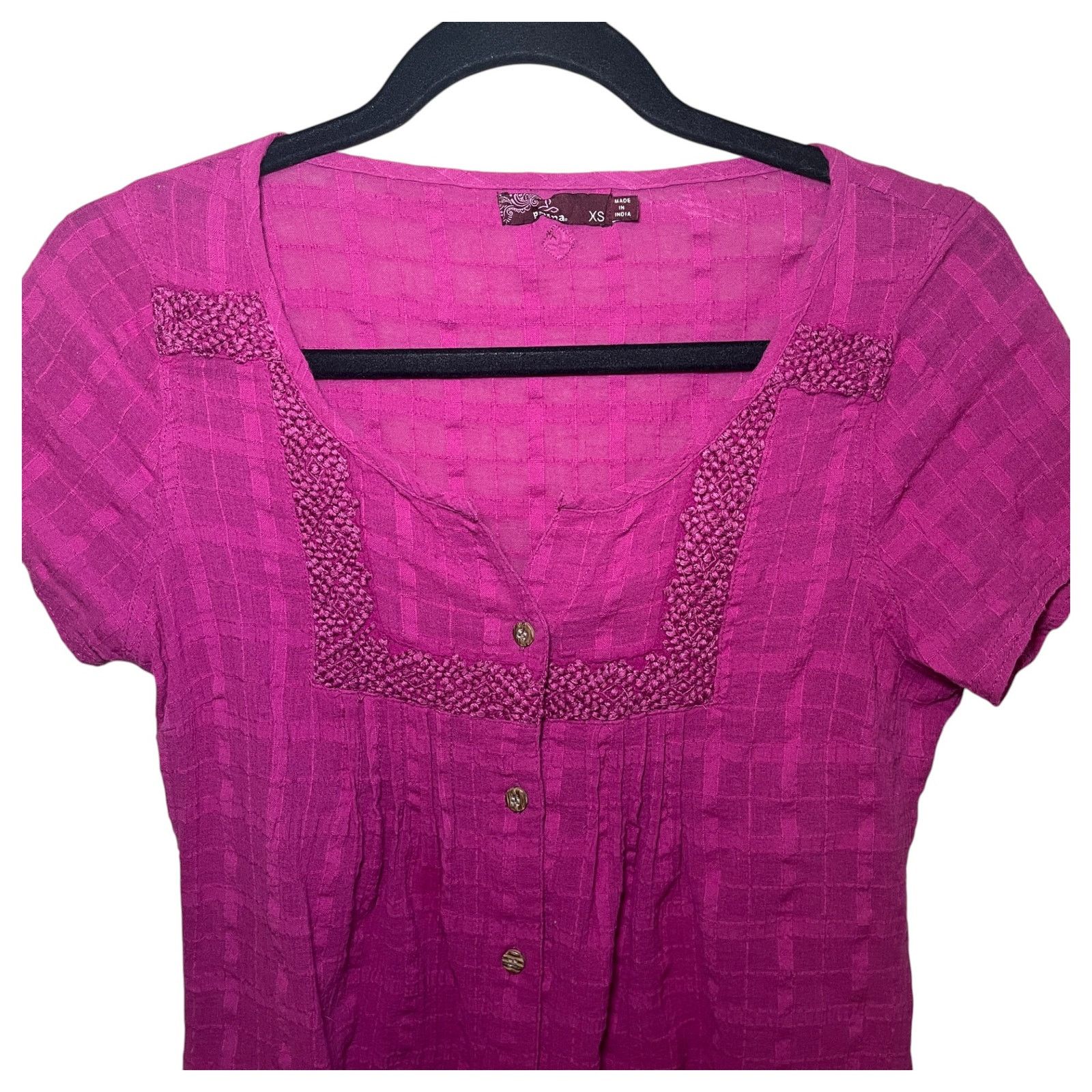 Prana Prana Lucy Gauzy Organic Cotton Short Sleeve Top Fuchsia XS Size XS / US 0-2 / IT 36-38 - 4 Thumbnail