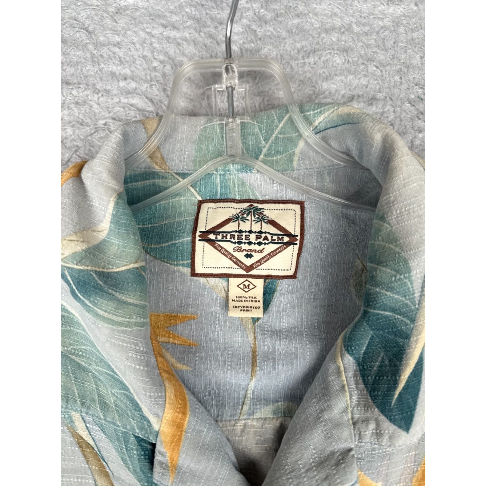 Vintage Three Palm Shirt Men Medium Blue Floral Bird Of Paradise Hawaiian 100% Silk Size US M / EU 48-50 / 2 - 7 Thumbnail
