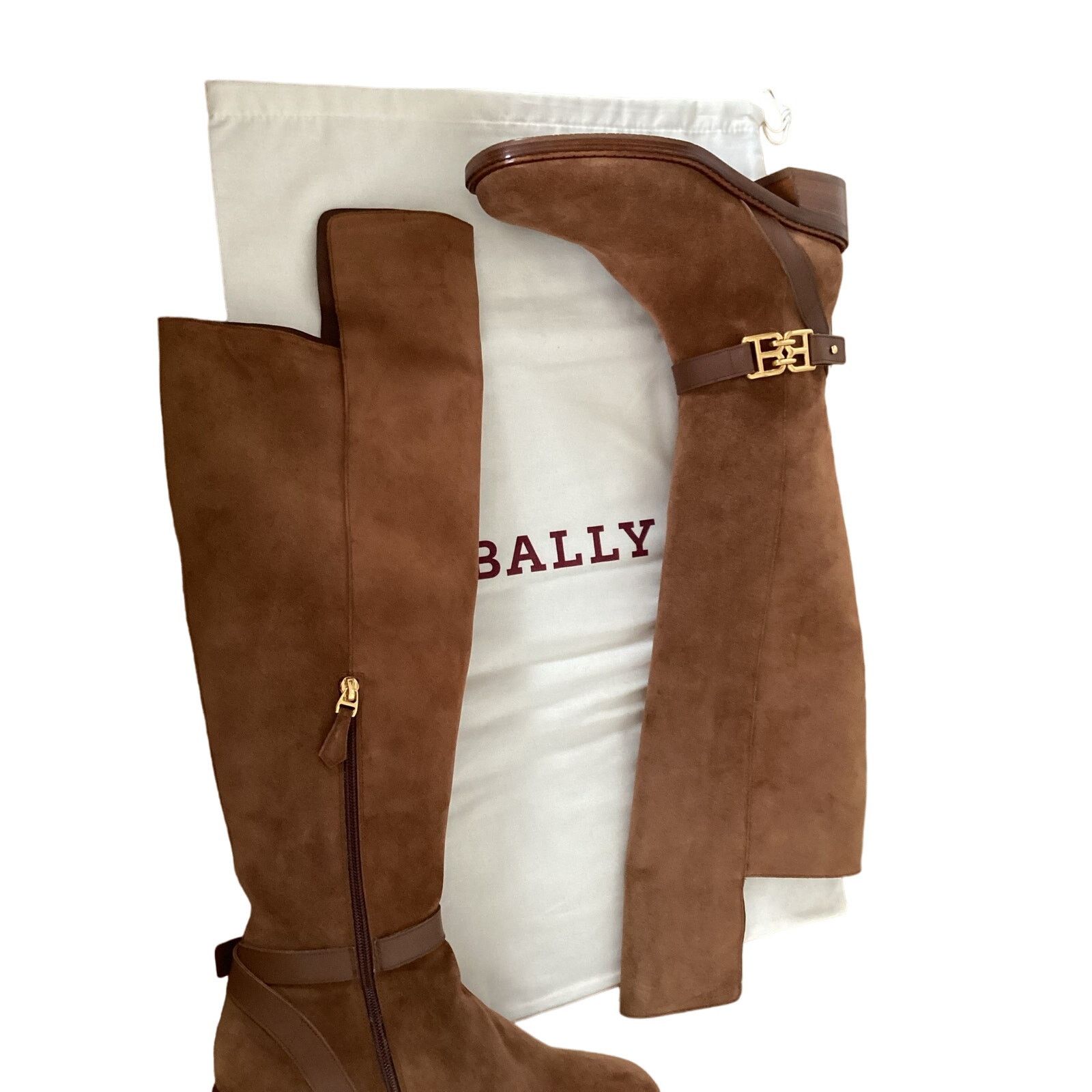 Bally NWT BALLY Eloire Tall Suede Riding Boots Tan Sz 39 Size US 8.5 / IT 38.5 - 11 Thumbnail