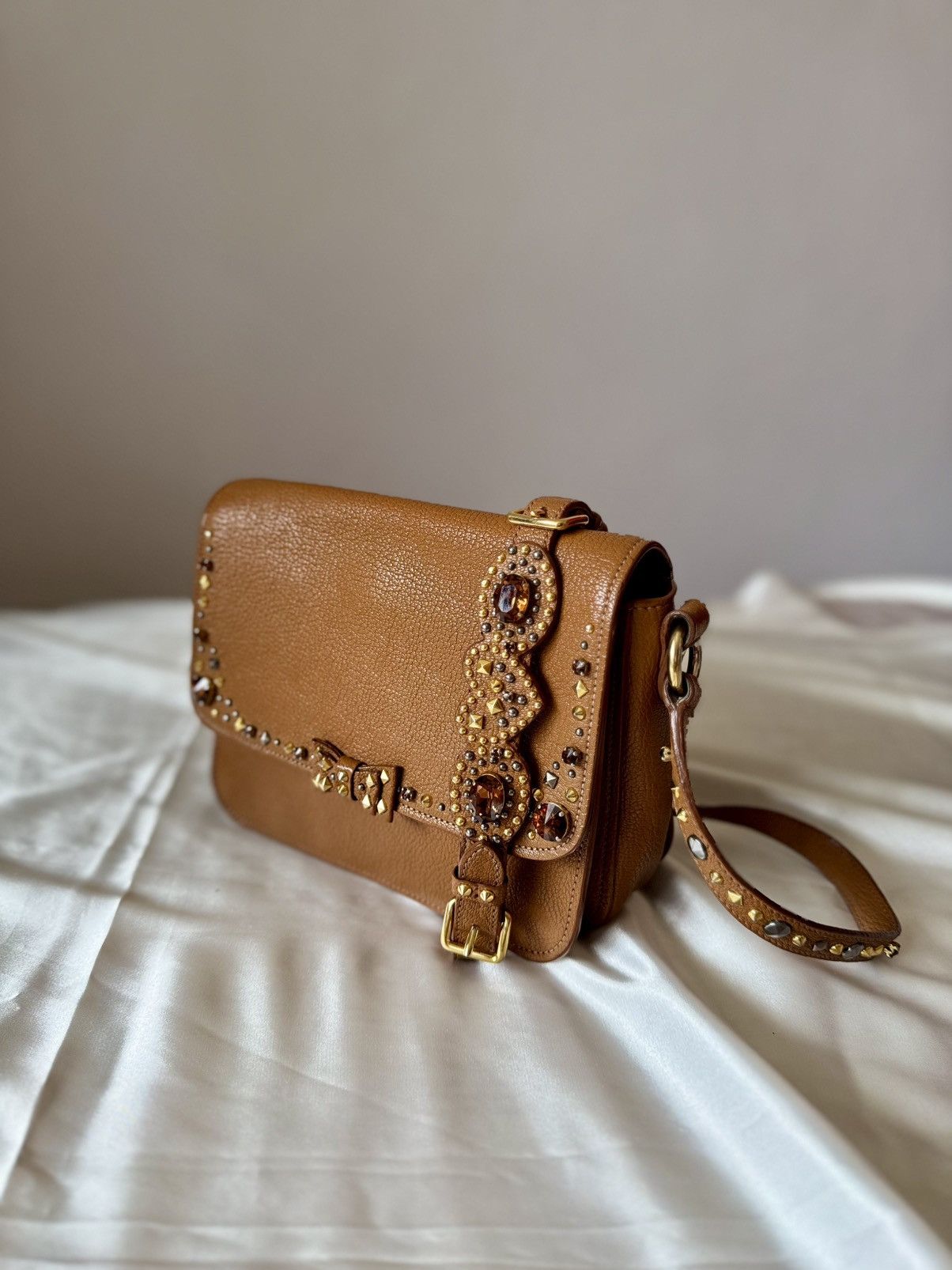 Miu Miu Authentic MIU MIU Madras Brown Crystals Crossbody Sling Bag Size ONE SIZE - 4 Thumbnail