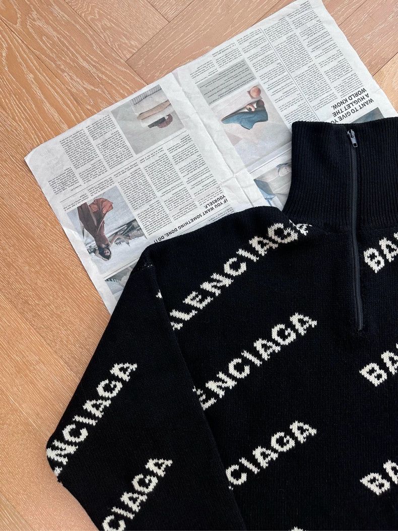 Balenciaga Balenciaga High Neck Full Print Logo Knit Sweater Jacket B Size US XS / EU 42 / 0 - 6 Thumbnail