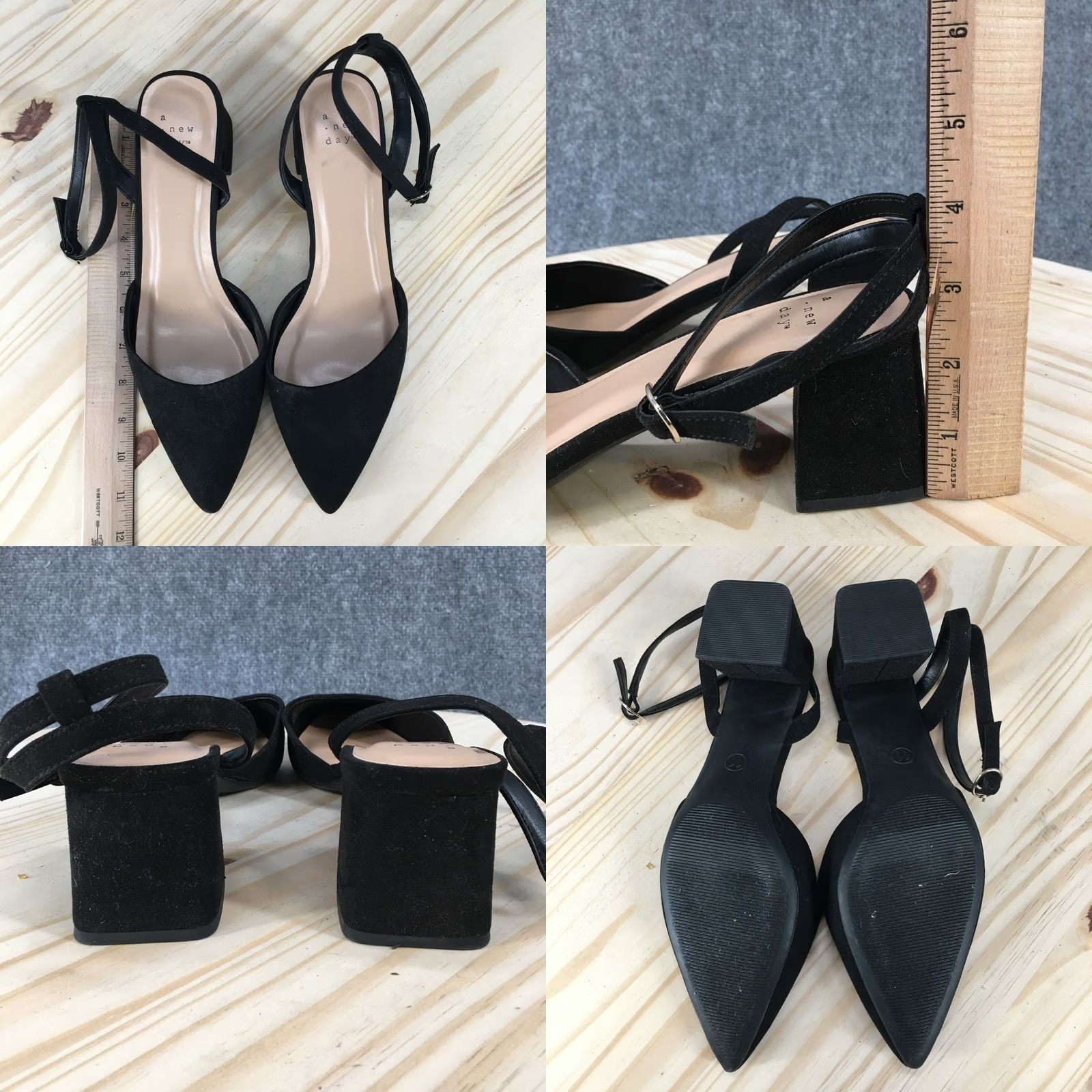 Vintage A New Day Sandals Womens 11 Block Heels Ankle Strap Pointed Pumps Black Casual Size US 11 / IT 41 - 8 Thumbnail