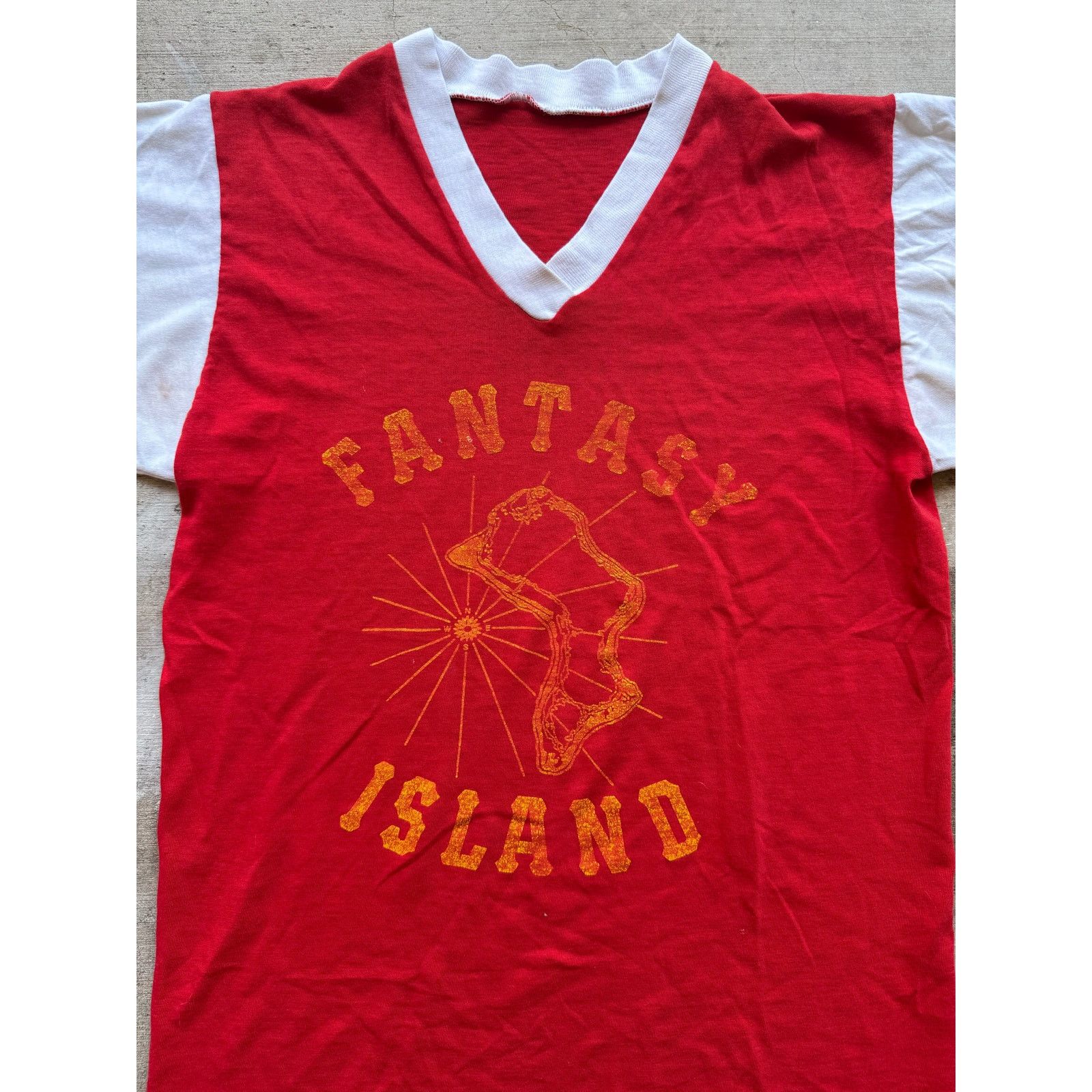 Vintage VTG 70s/80s Fantasy Island TV Show Ringer Tee Striped V-Neck Size US S / EU 44-46 / 1 - 2 Thumbnail