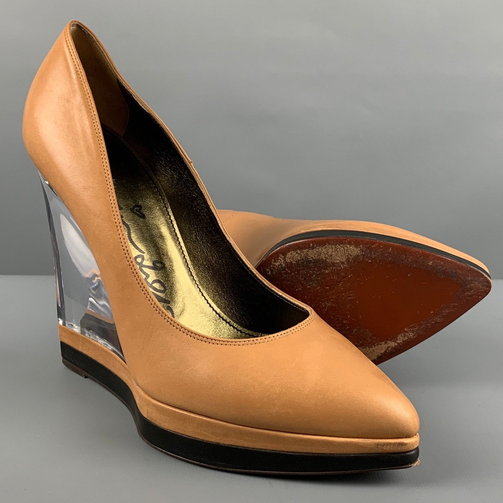 Lanvin LANVIN Size 9.5 Beige Clear Leather Wedge Pumps Size US 9.5 / IT 39.5 - 5 Thumbnail