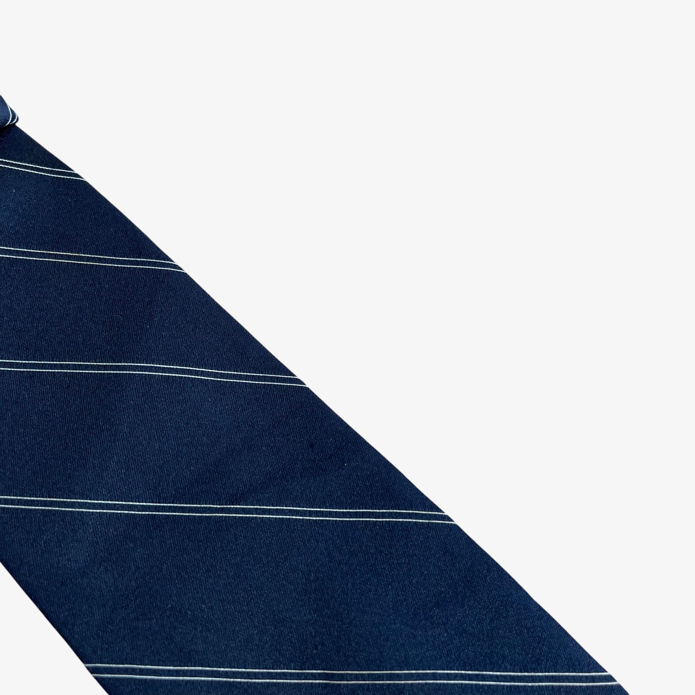 Oscar De La Renta Vintage 90s Oscar De La Renta Navy & White Striped Silk Tie Size ONE SIZE - 5 Thumbnail