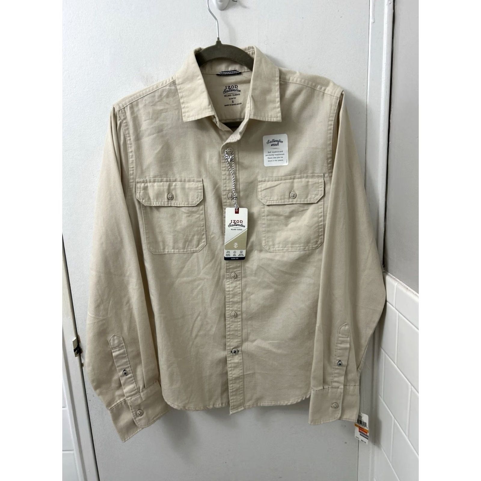 Izod VINTAGE IZOD Saltwater Shirt Mens S Tan Relaxed Classics Slim Fit Stretch NWT 0 MSRP Size US S / EU 44-46 / 1 - 2 Thumbnail