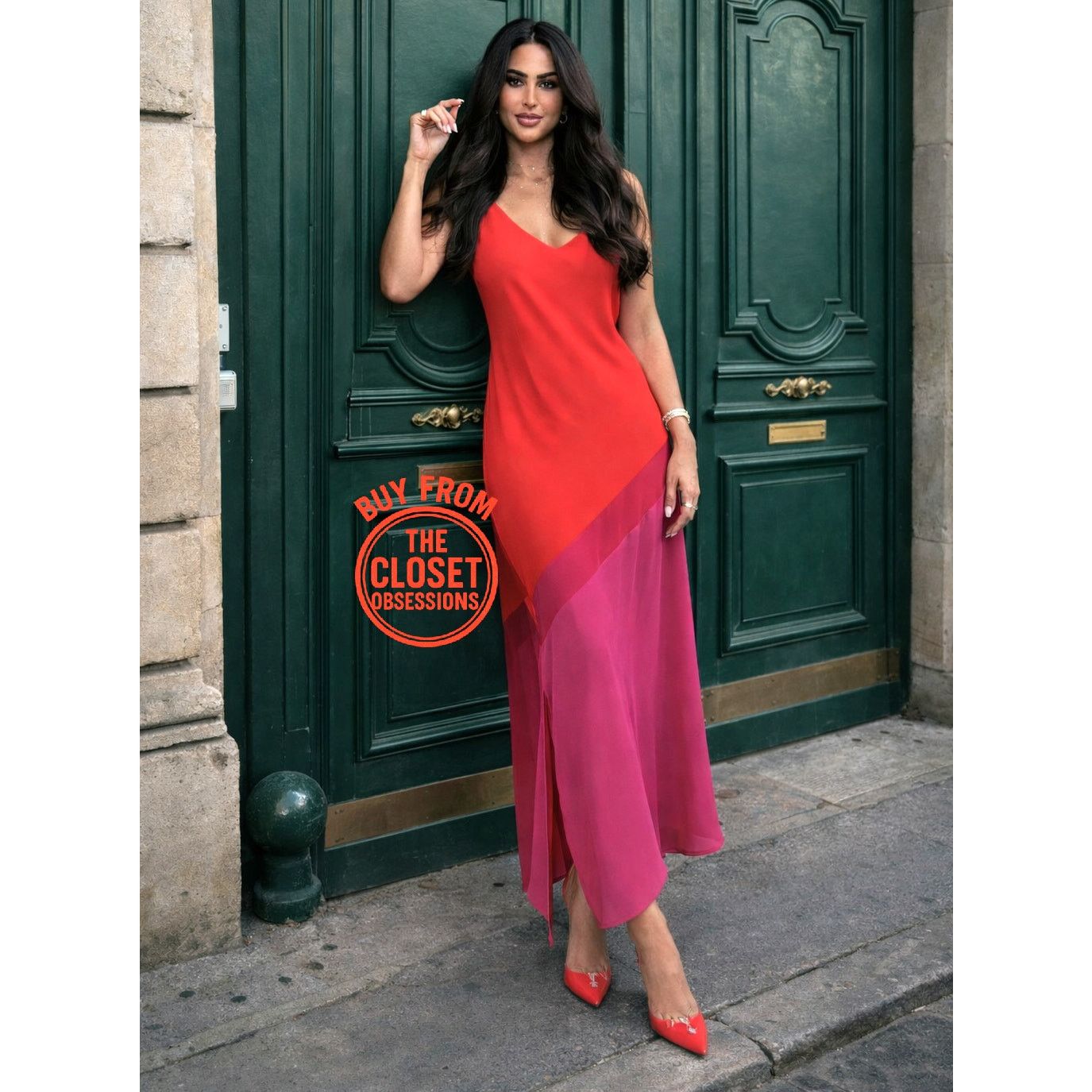 Mango Mango Red Pink Colorblock Asymmetrical Maxi Dress NWT Size S / US 4 / IT 40 - 7 Thumbnail