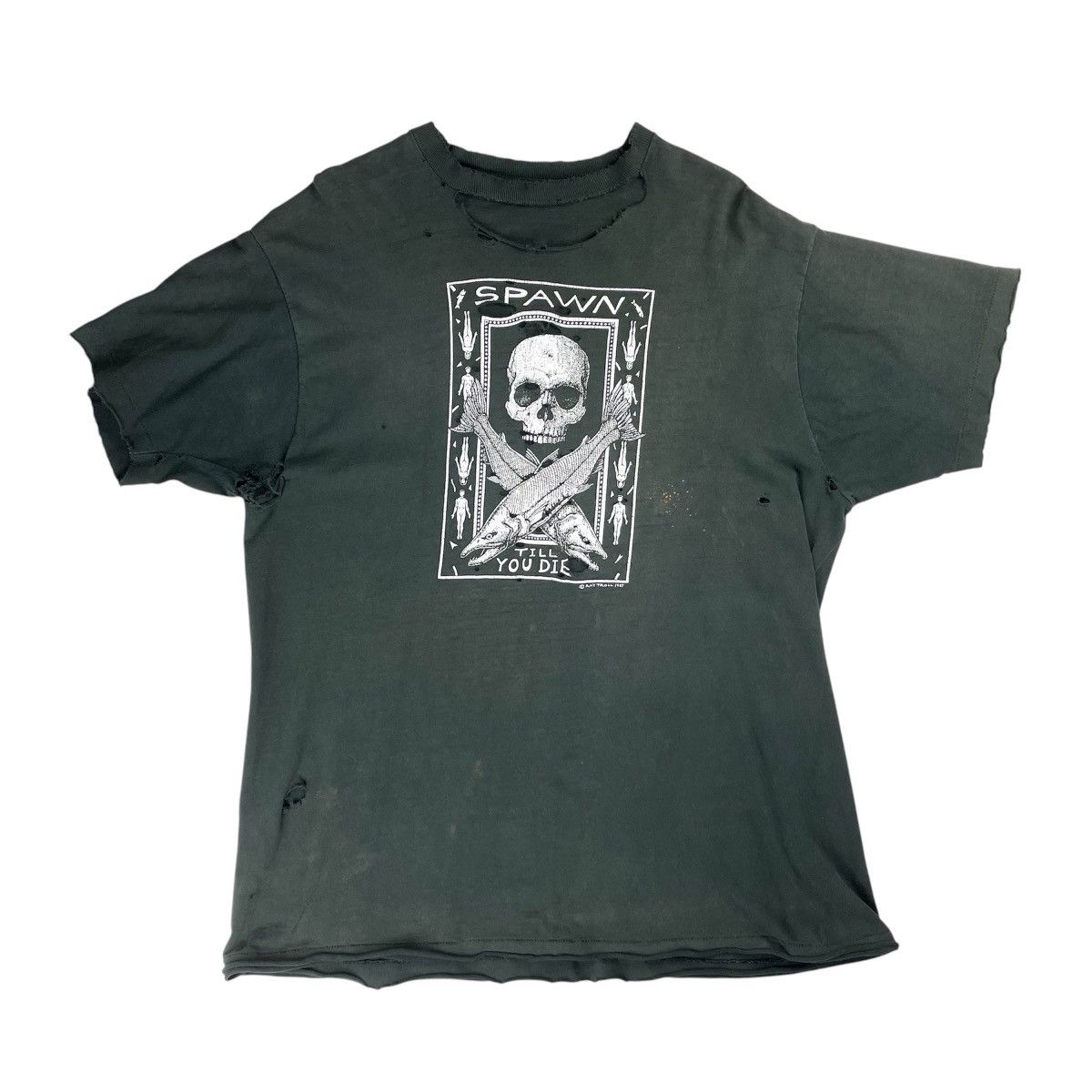 Vintage VINTAGE 1987 THRASHED FADED BLACK SKULL T-SHIRT Size US XL / EU 56 / 4 - 2 Thumbnail