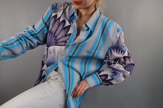 Roberto Cavalli Roberto Cavalli Shirt Button Up Long Sleeve Printed Blue Size US S / EU 44-46 / 1 - 5 Thumbnail