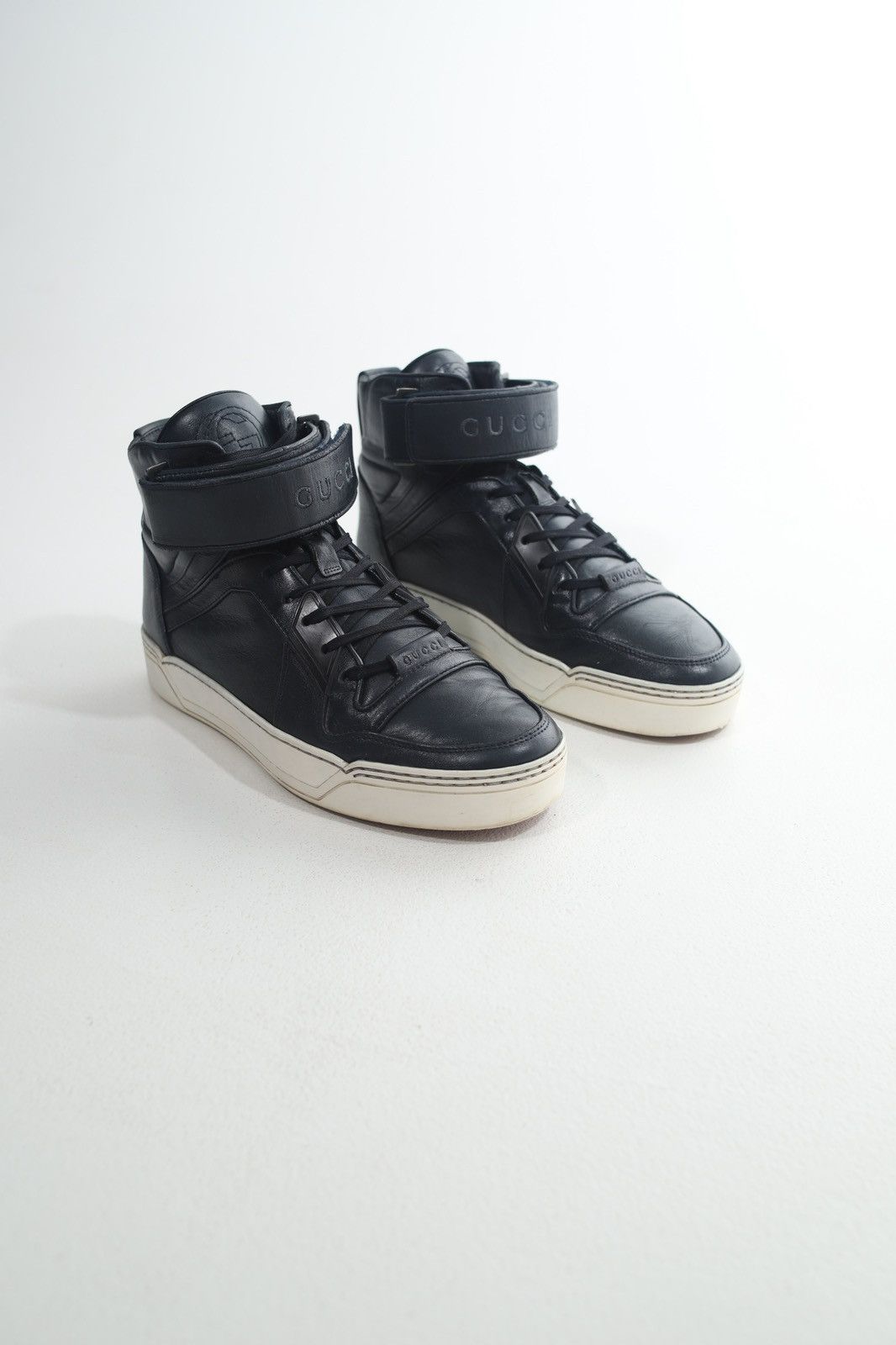 Gucci GUCCI Sneakers Hi Top Leather Shoes GG Logo Navy Men’s Size US 6.5 / EU 39-40 - 1 Thumbnail
