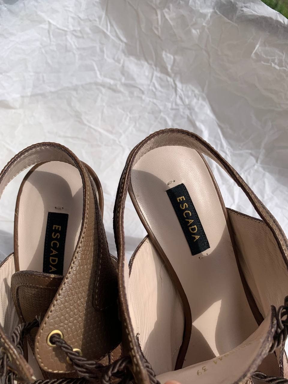 Escada × Vintage Escada vintage brown leather gladiators on heels Size US 8 / IT 38 - 3 Thumbnail