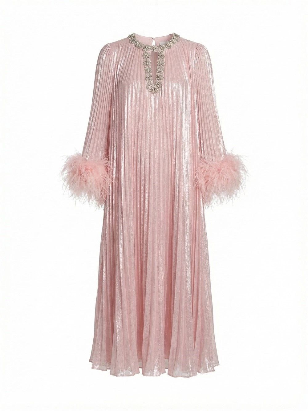 Self-Portrait Metallic Chiffon Feather Midi Dress Size XS / US 0-2 / IT 36-38 - 1 Thumbnail