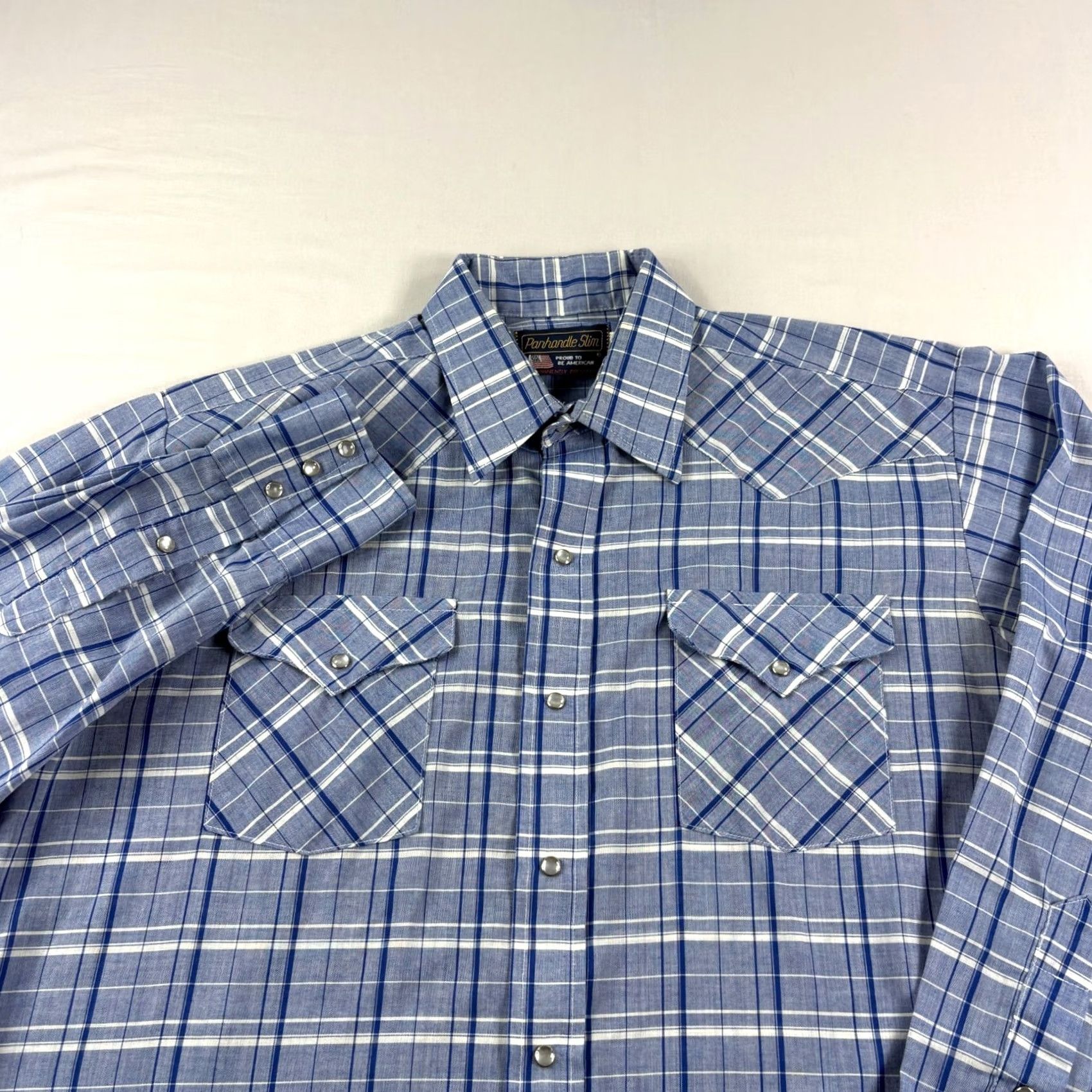 Vintage VINTAGE Panhandle Slim Shirt Mens 16.5 Blue Plaid Pearl Snap Up Western USA Made Cowboy Size US XL / EU 56 / 4 - 2 Thumbnail