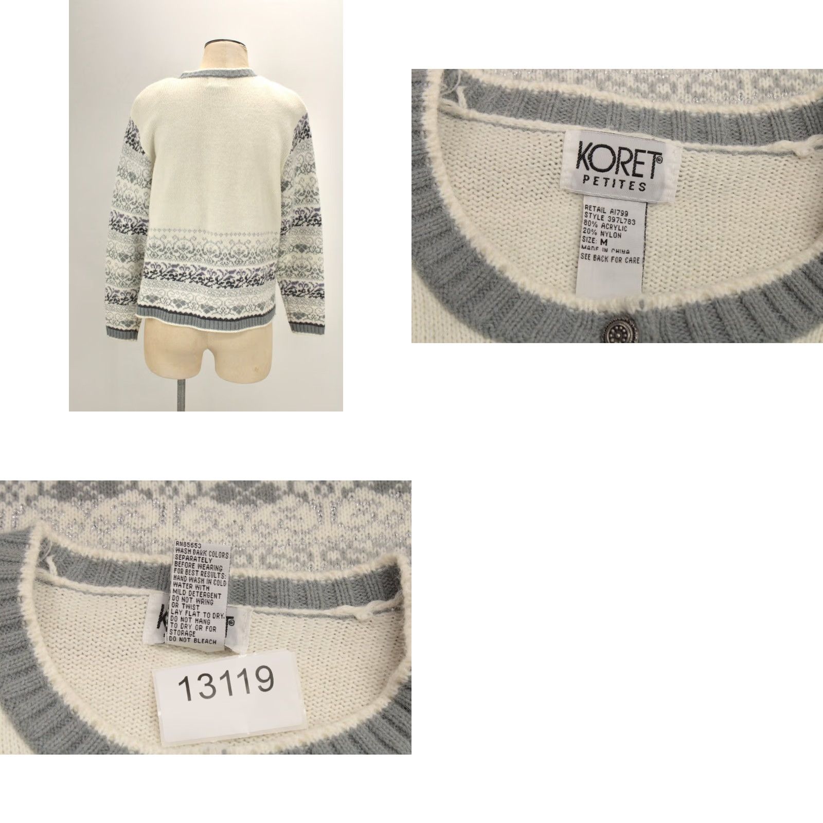 Vintage Koret Petites Cardigan Sweater Women's Medium Nordic Design Embroidered Floral Vintage Size M / US 6-8 / IT 42-44 - 8 Thumbnail