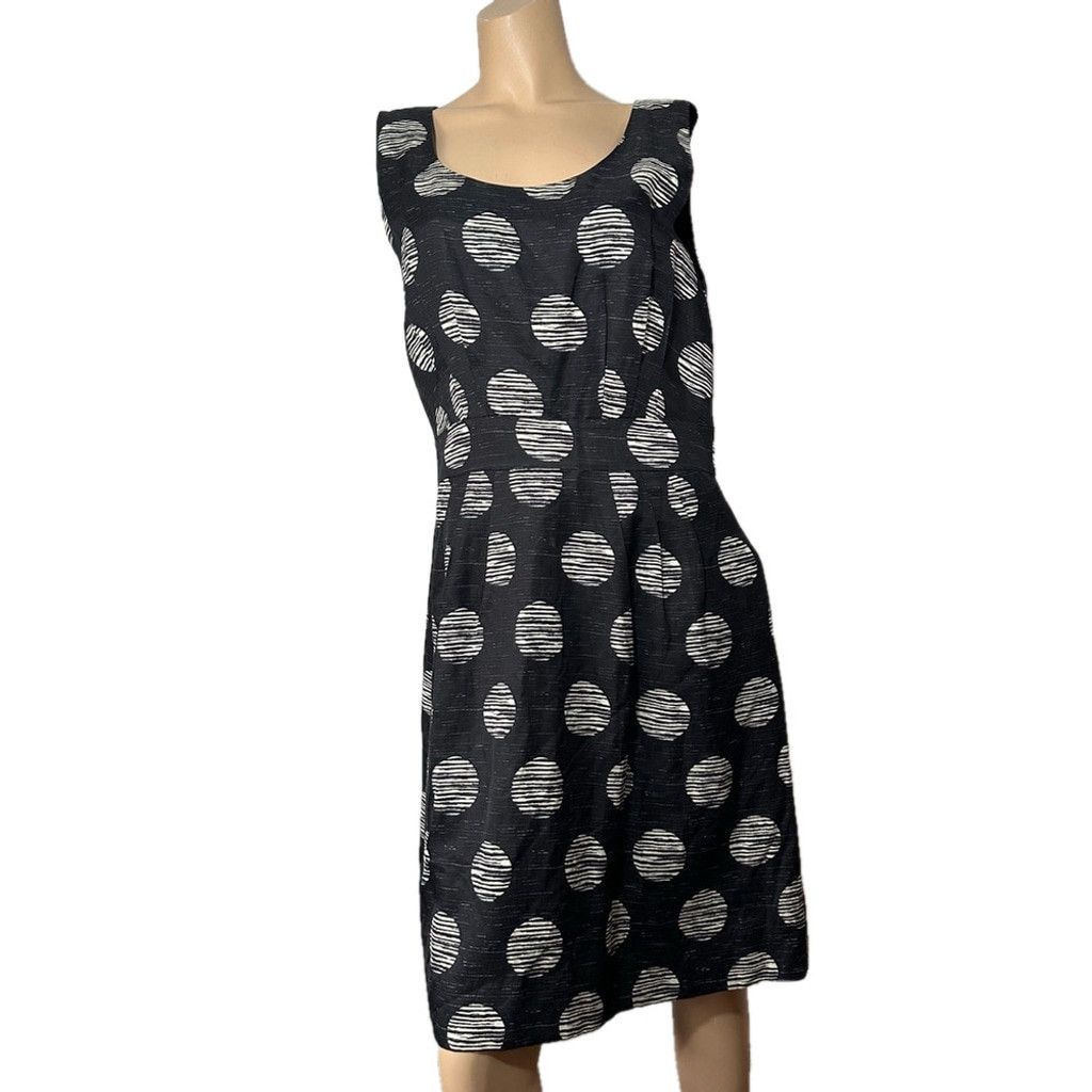 Banana Republic Banana Republic Tan Polka Dot Black Linen Fit Flare Dress 10 Size L / US 10 / IT 46 - 7 Thumbnail