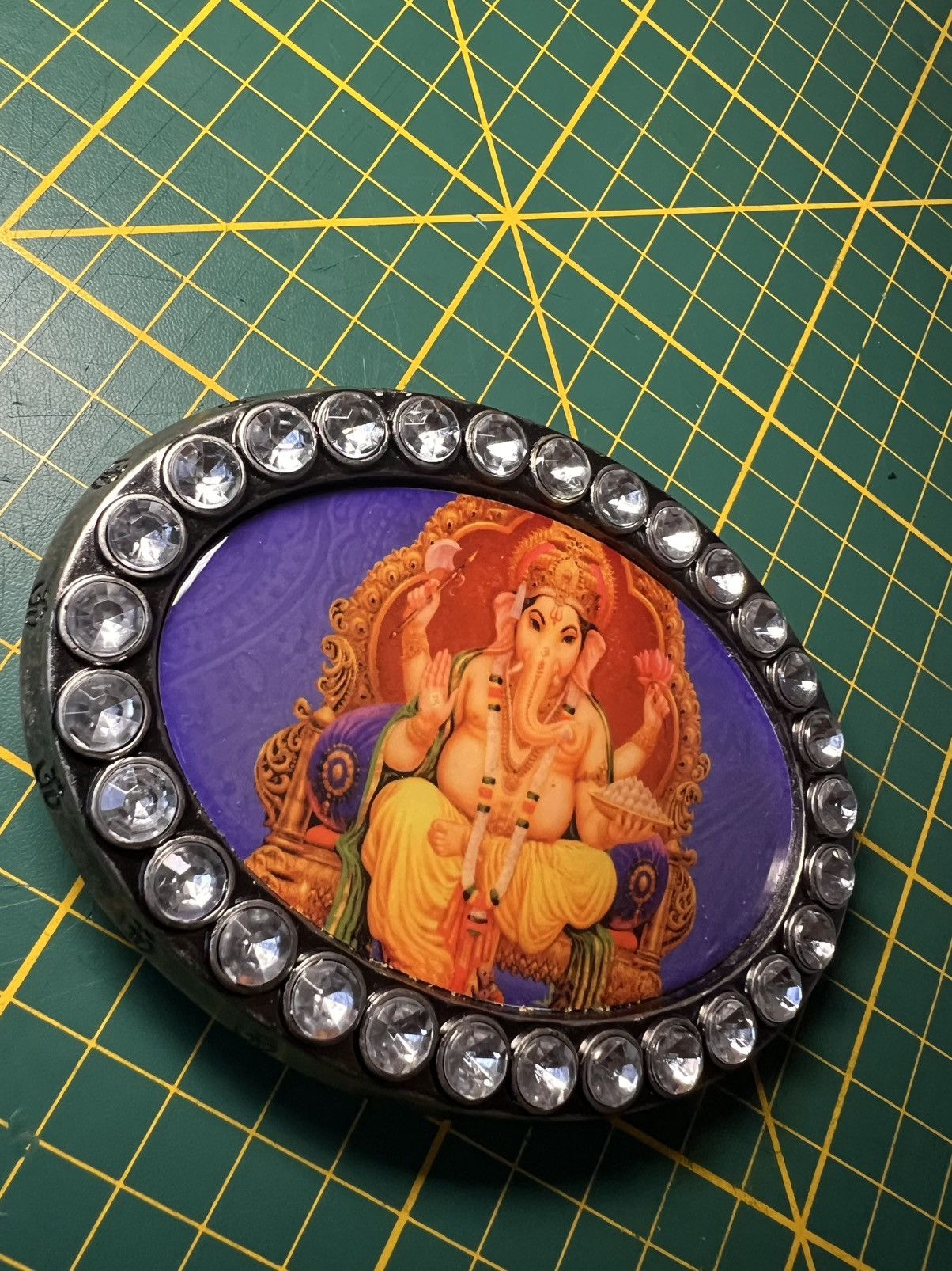 Vintage Xl rhinestone Iced out “Lord Ganesha” artisanal Belt Buckle Size ONE SIZE - 1 Thumbnail