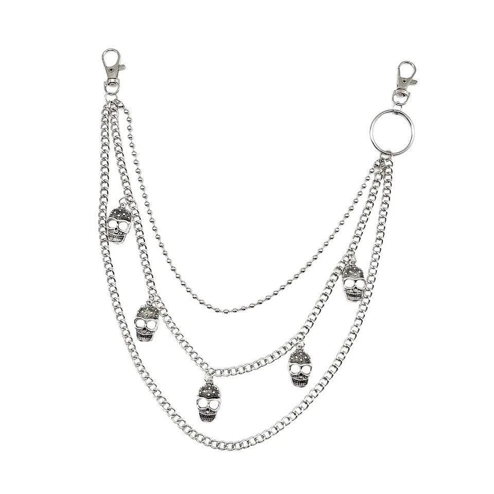 Jewelry Skulls 3 Layer long chain , Wallet Chain Size ONE SIZE - 2 Thumbnail