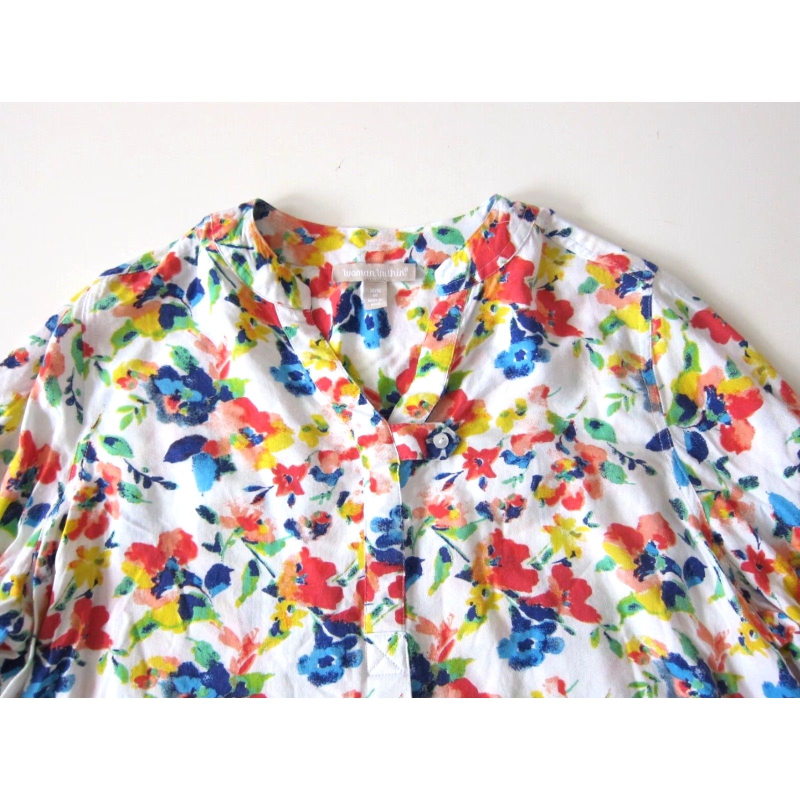 Vintage Woman Within Blouse 3/4 Sleeve M Yellow Floral Tunic Womens Size M / US 6-8 / IT 42-44 - 3 Thumbnail