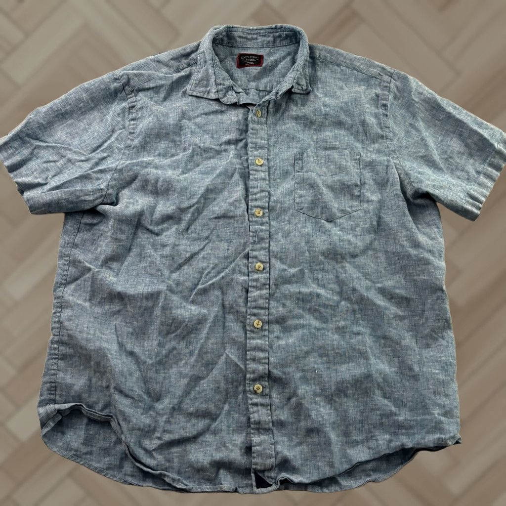 UNTUCKit UNTUCKit Linen Shirt Blue 100% Linen Wrinkle Resistant Short Sleeve Button-Front Men's XL Shirts Size US XL / EU 56 / 4 - 1 Thumbnail