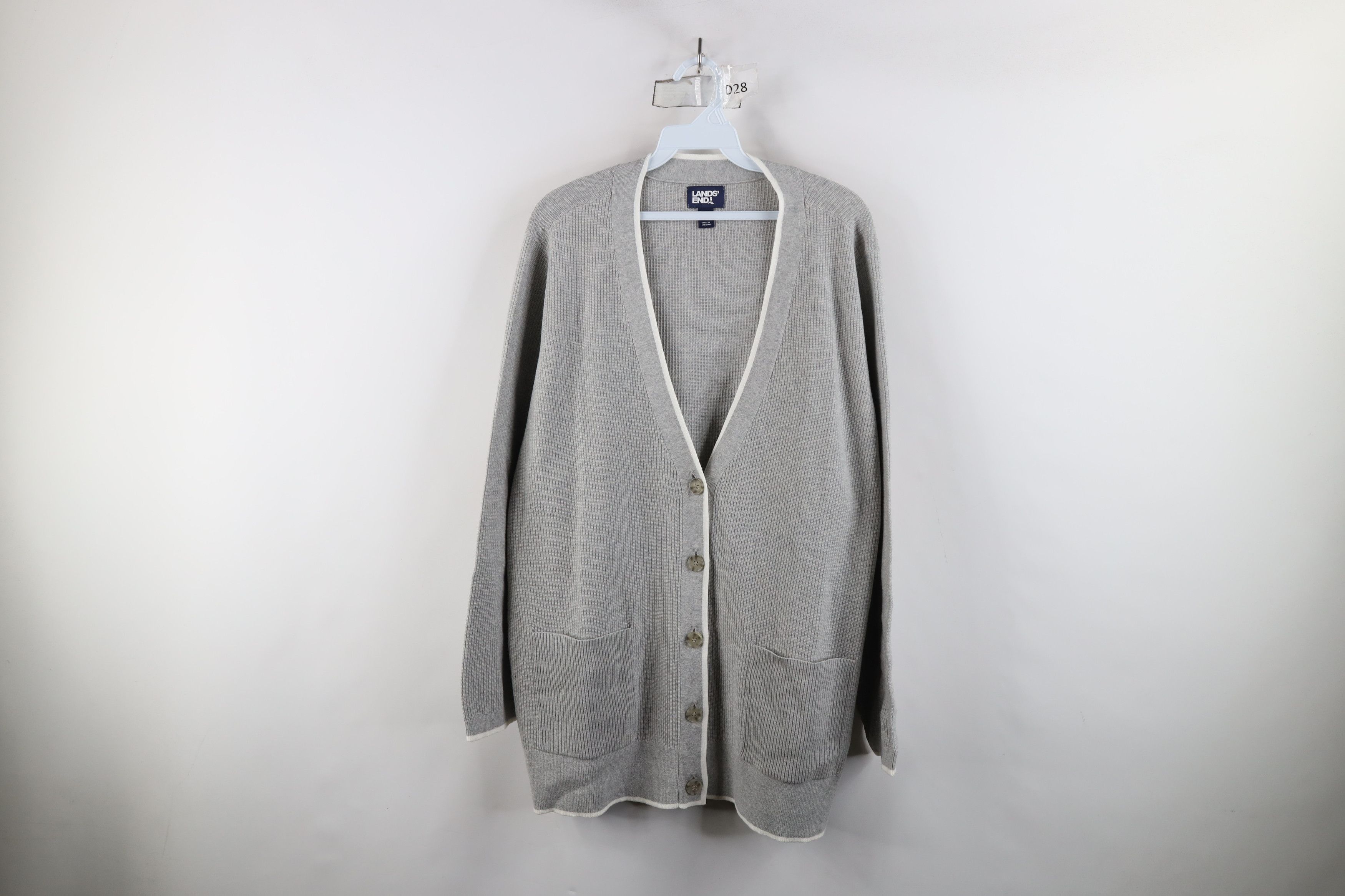 Lands' End × Vintage Vintage Lands End Cotton Ribbed Knit Cardigan Sweater Gray Size XXL / US 16-18 / IT 52-54 - 1 Thumbnail
