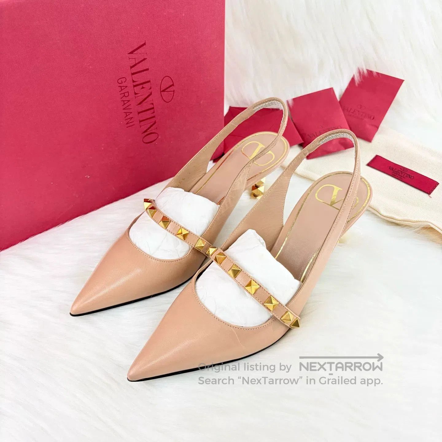 Valentino Valentino Nude Pointed Studded High Heels. Size US 4 / IT 34 - 1 Thumbnail