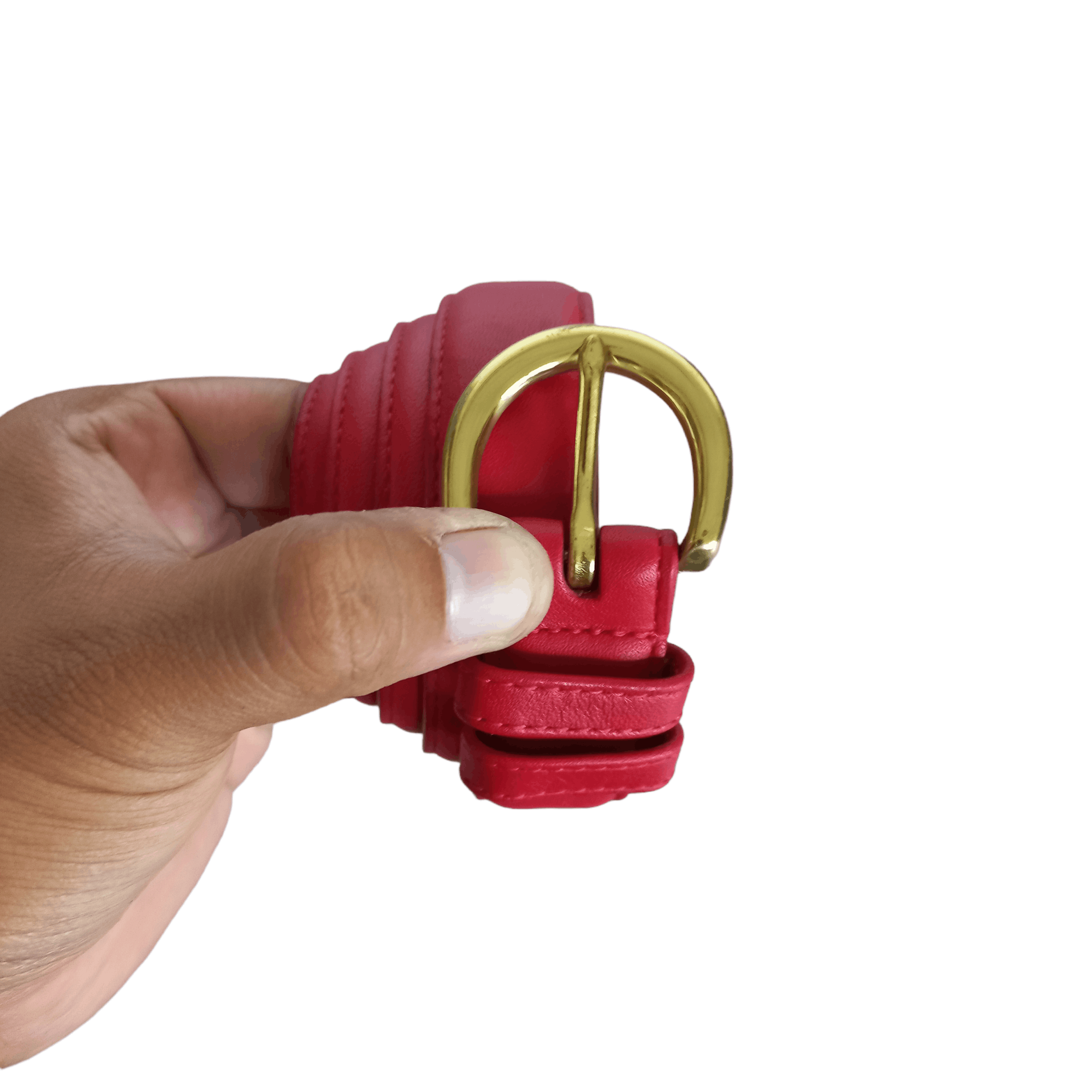 image of Coach Solid Brass Red Leather Belt, Women's