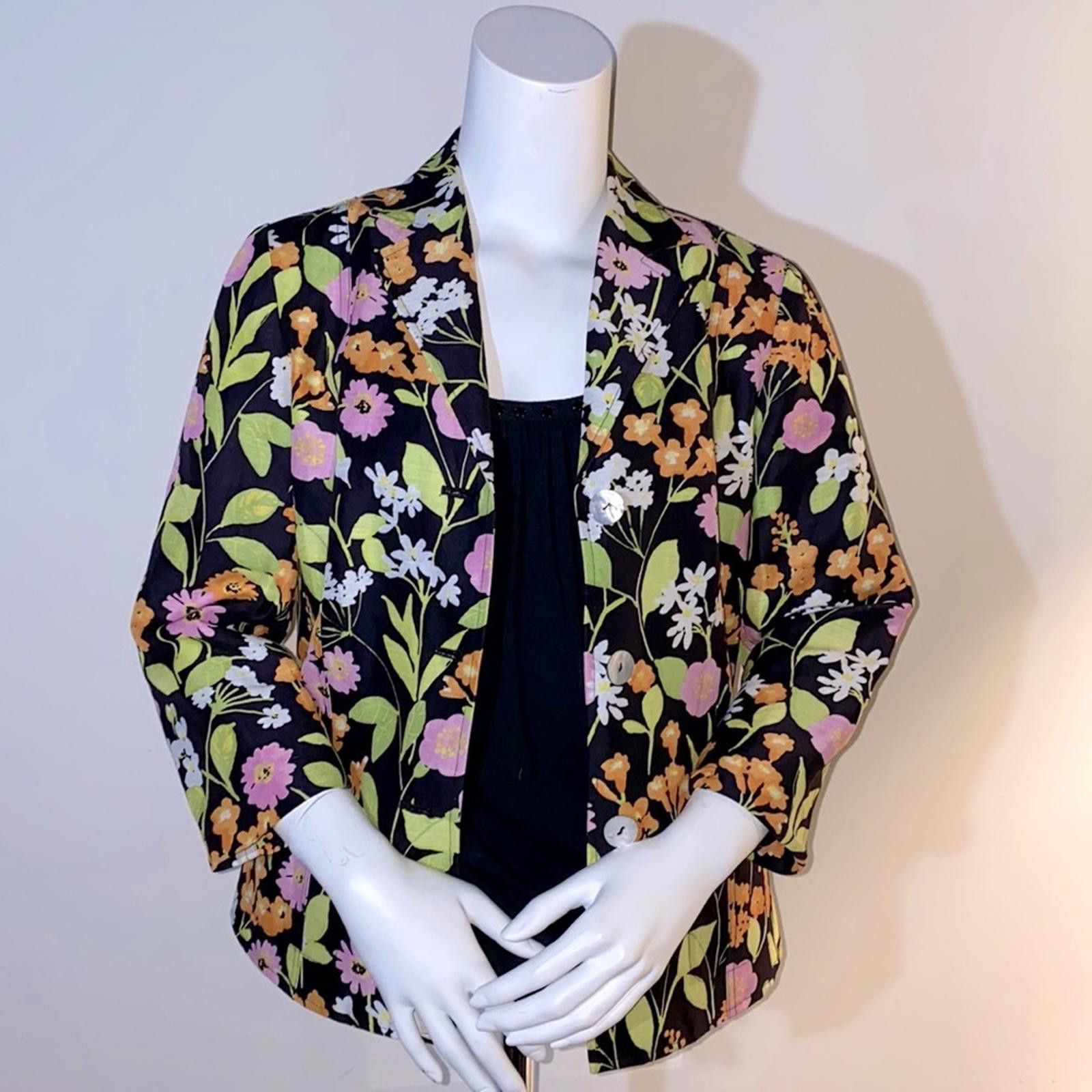 Other Vintage Sigrid Olsen Floral Linen Blend Blazer Size 4 Size S / US 4 / IT 40 - 2 Thumbnail