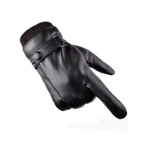 Japanese Brand Men Gloves Black Pu Leather Winter Mittens Size ONE SIZE - 4 Thumbnail