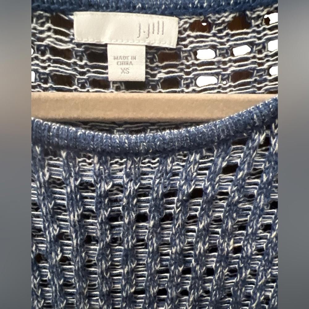 Designer J. Jill Blue Open Knit Linen Cuffed Sweater XS Size XS / US 0-2 / IT 36-38 - 3 Thumbnail