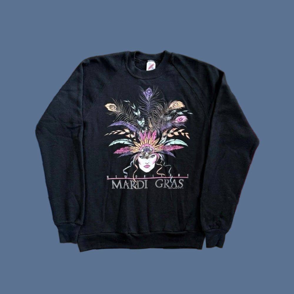Jerzees VINTAGE 80s New Orleans Mardi Gras Crewneck Sweatshirt L Men Black Nike? Size US L / EU 52-54 / 3 - 1 Thumbnail