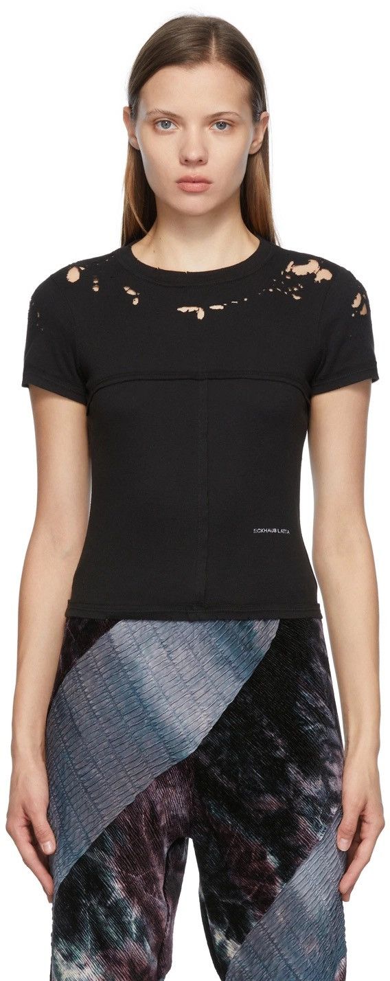 Eckhaus Latta Eckhaus Latta Black Distressed Lapped Baby T-Shirt Size S / US 4 / IT 40 - 1 Thumbnail