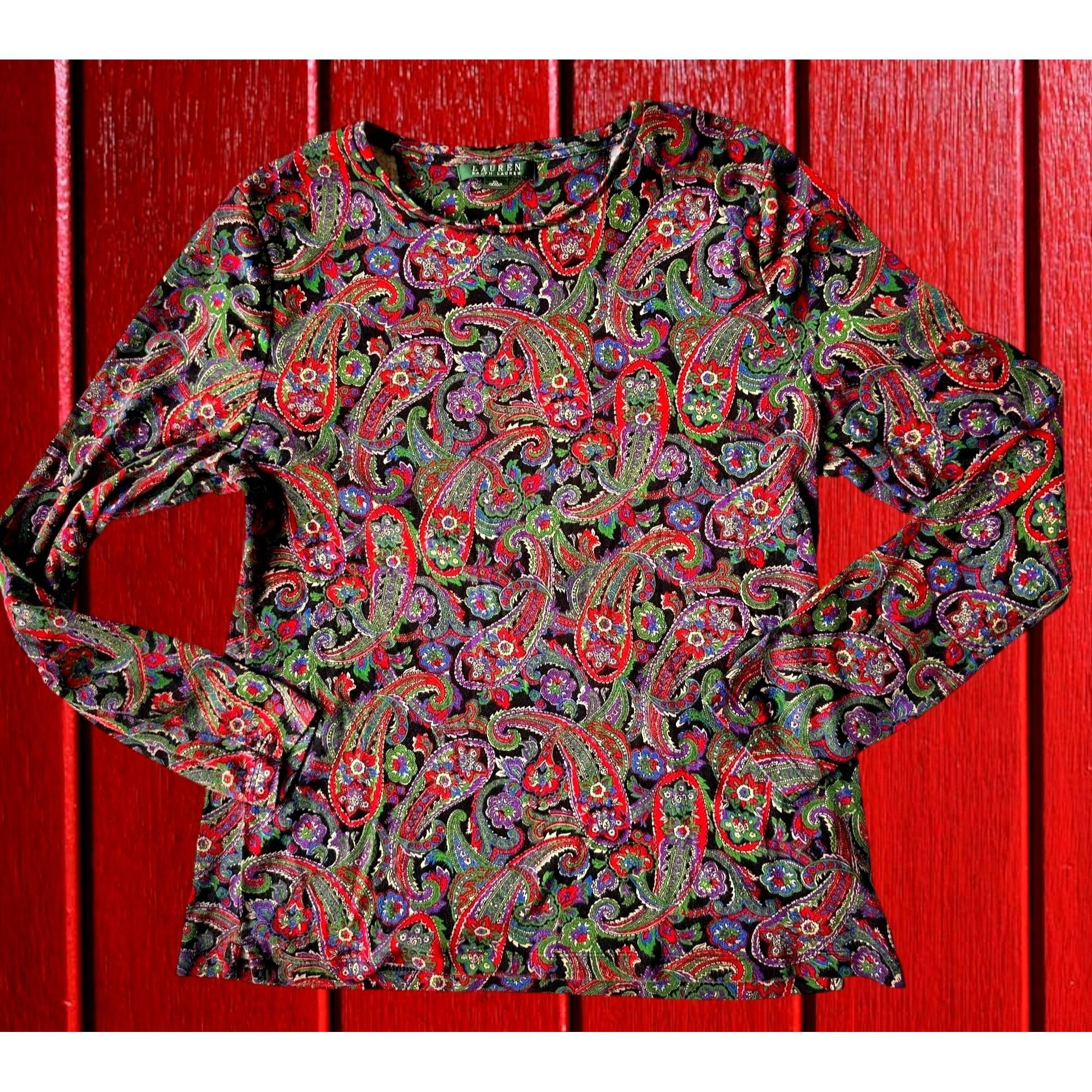 Lauren Ralph Lauren × Vintage VTG Lauren Ralph Lauren Long Sleeve Top XL Pullover Paisley Size XL / US 12-14 / IT 48-50 - 4 Thumbnail