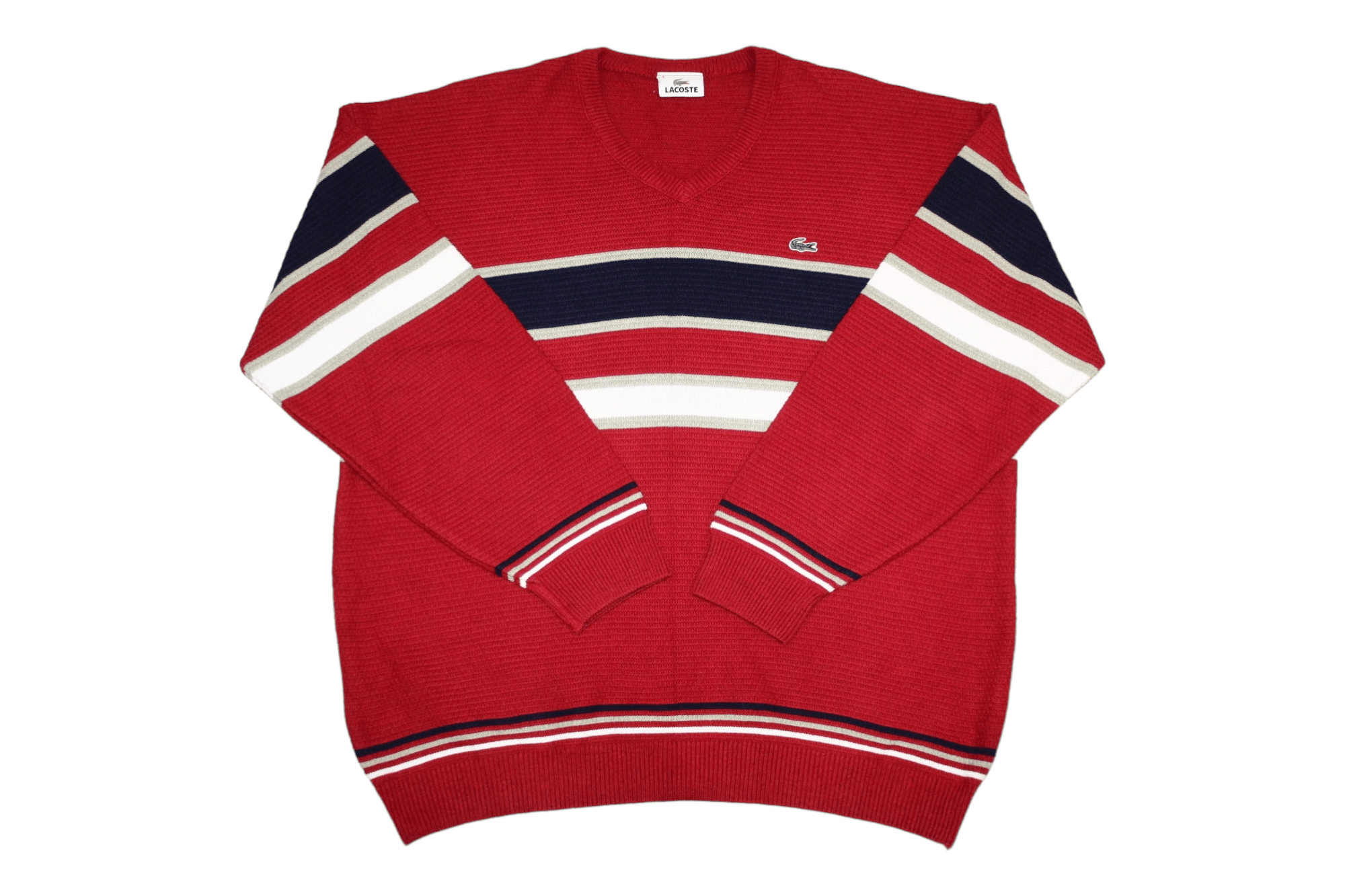 Lacoste VTG 80s Lacoste V-neck Rib Knit Acrylic Cotton Jumper Size US XL / EU 56 / 4 - 1 Thumbnail