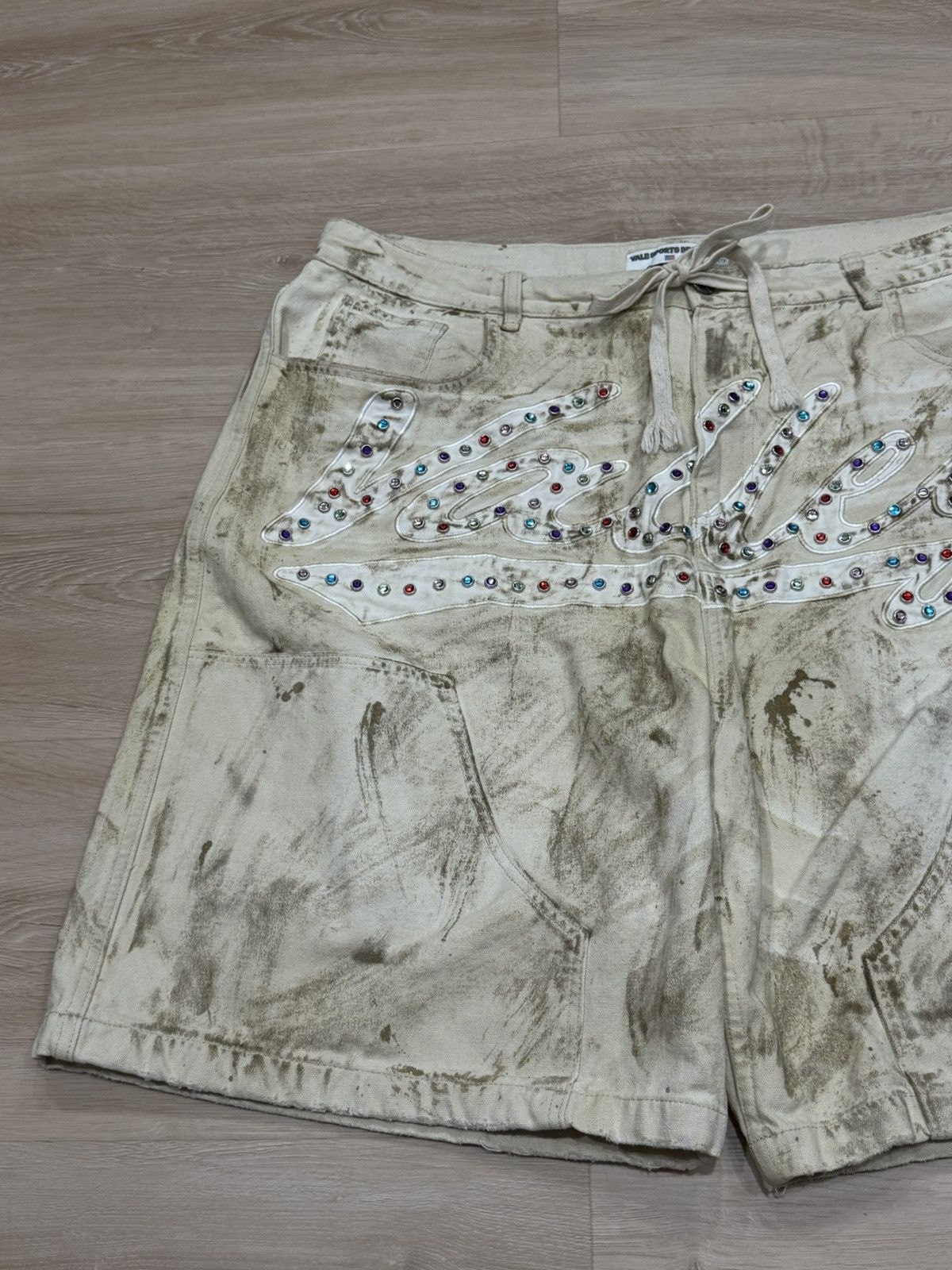 Vale Vale Reeses Rhinestone Denim Jean Shorts Size US 36 / EU 52 - 2 Thumbnail