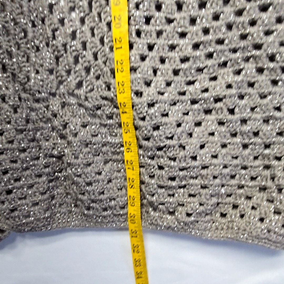 Handmade Knit Metallic Gray Cardigan Oversized L Crochet Open Sweater Size L / US 10 / IT 46 - 7 Thumbnail