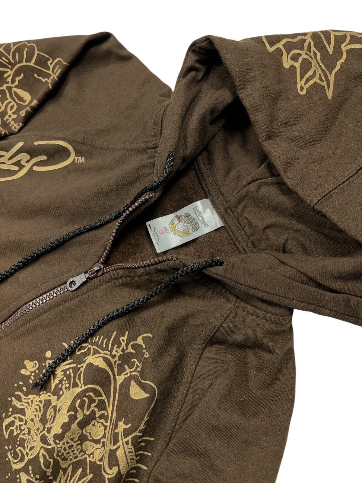 Christian Audigier × Ed Hardy × Vintage Vintage y2k Ed Hardy Brown Zip Hoodie with Rhinestones Size S / US 4 / IT 40 - 4 Thumbnail