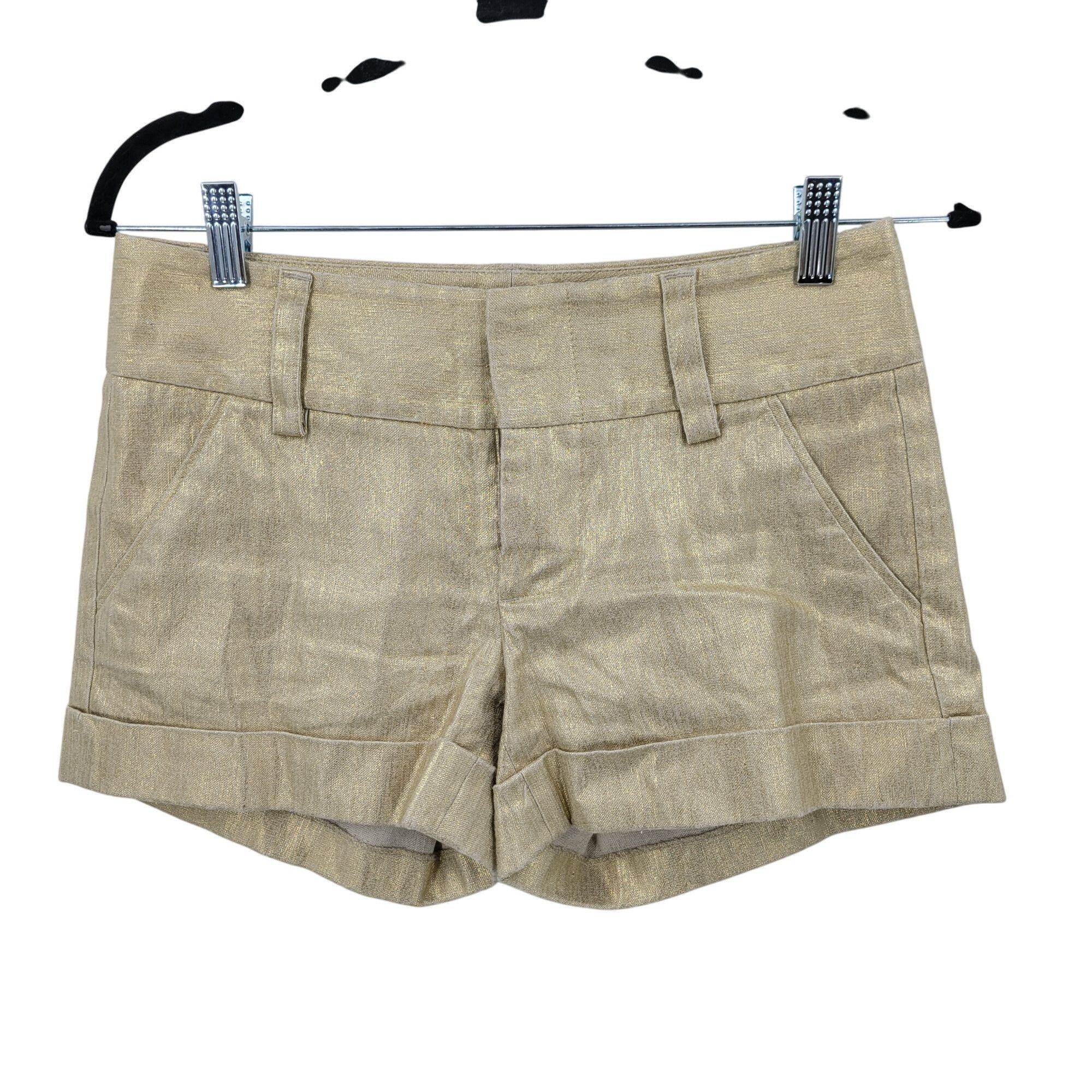 Alice + Olivia Gold Metallic Linen Blend Mid Rise Shorts Siz