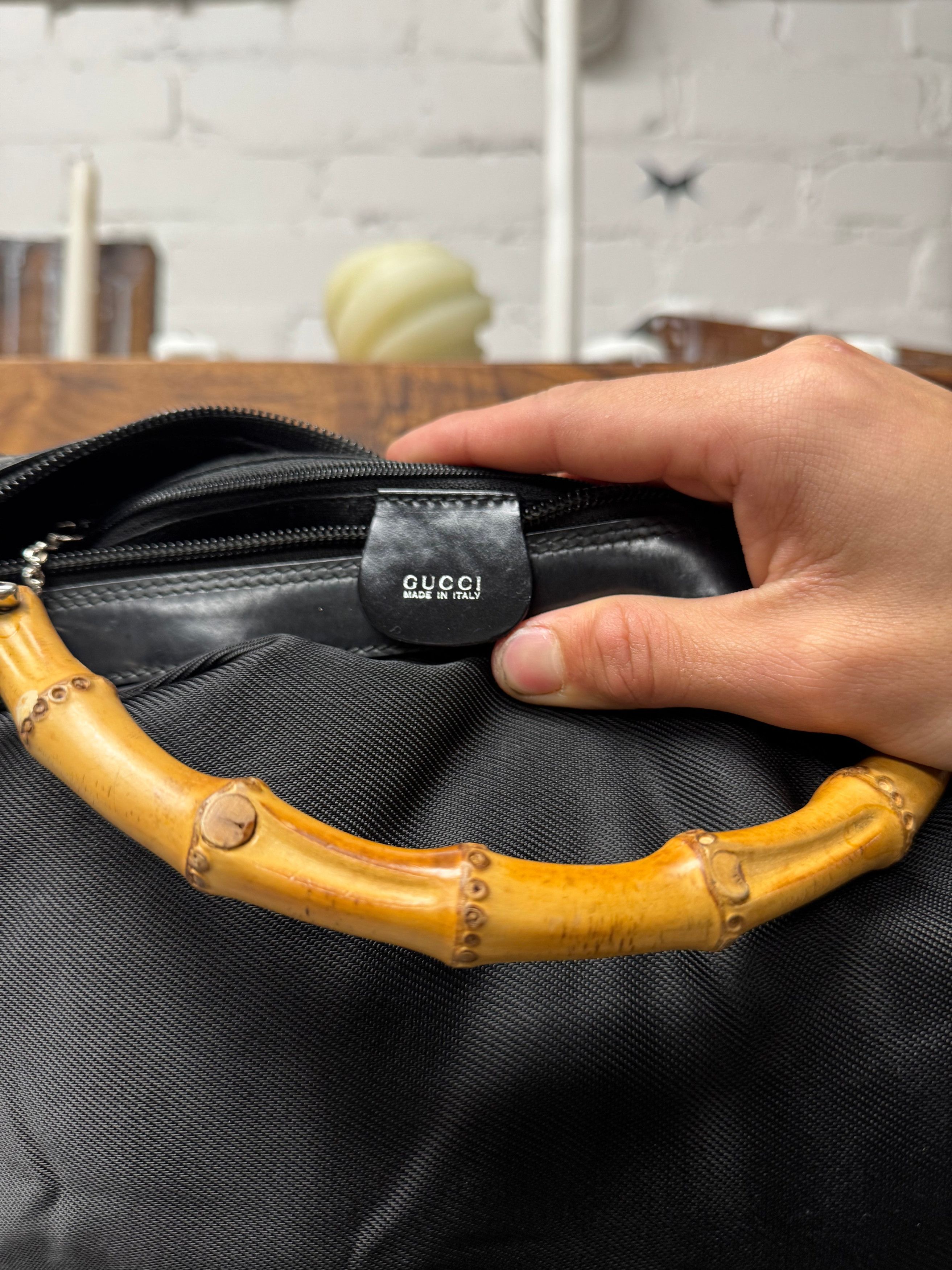 Gucci Vintage Gucci Black Nylon/Bamboo Handle ‘Hobo’ Shoulder Bag Size ONE SIZE - 4 Thumbnail