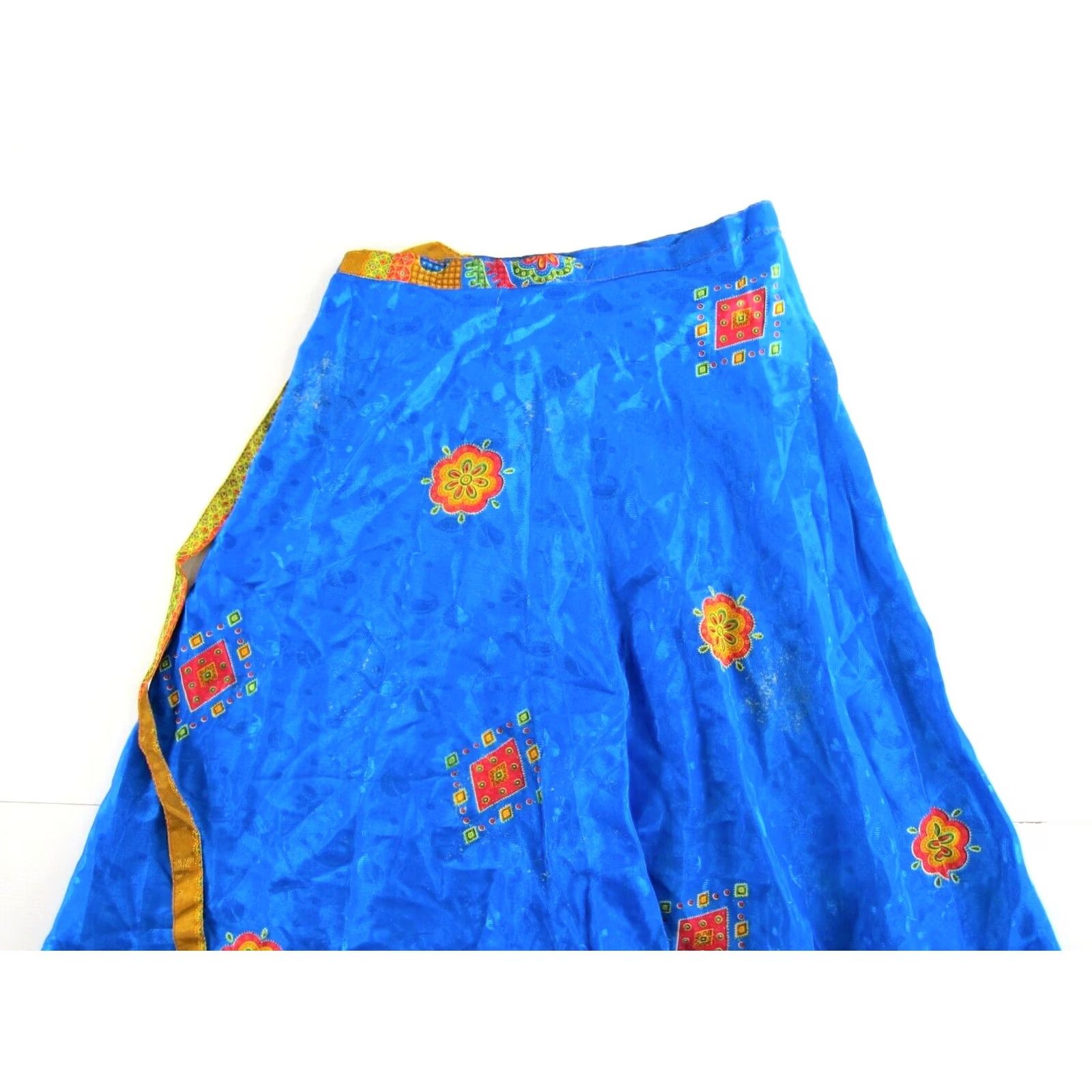 Vintage VINTAGE India Silk Blue Red Yellow Floral Paisley Long Reversible Wrap Skirt Size 36" / US 14 / IT 50 - 5 Thumbnail