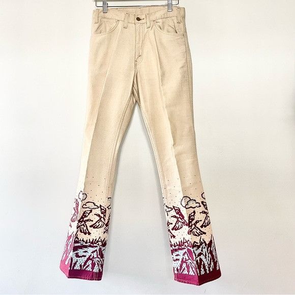 Levi's RARE ARCHIVE 1960s Levi’s White Tab Big E Scenic Bells Print Size 29" - 16 Thumbnail