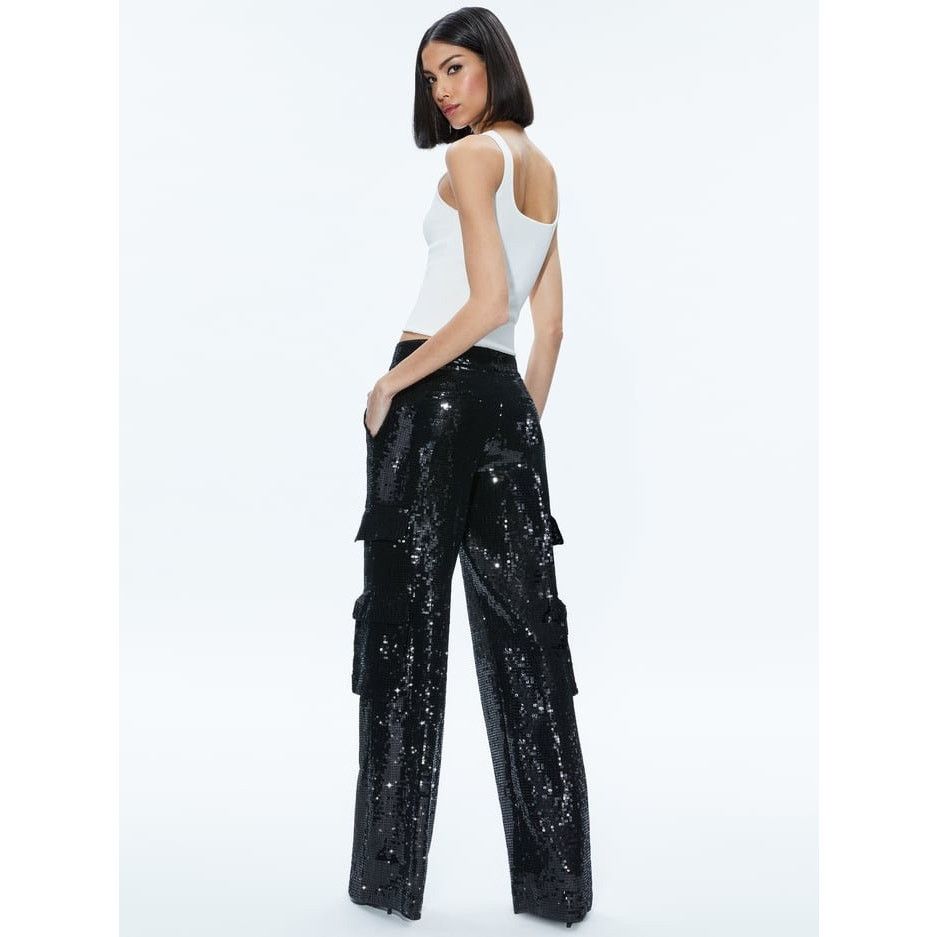 Alice + Olivia Alice + Olivia Hayes Sequin Cargo Pants black size 2 Size 26" / US 2 / IT 38 - 4 Thumbnail