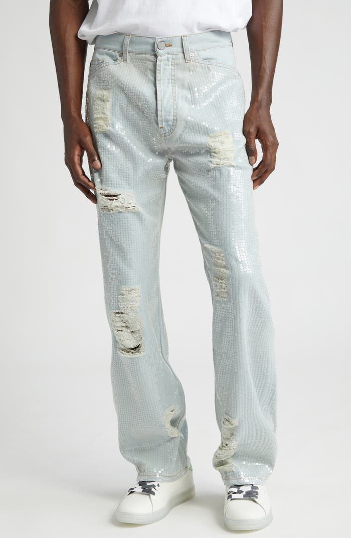 image of Palm Angels NWT Unisex Destroyed Sequin Denim, Men's (Size 26)