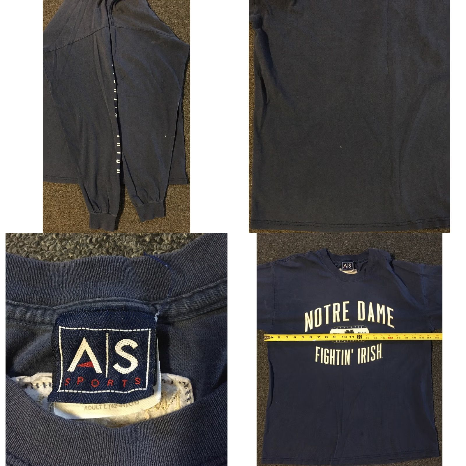 Vintage VINTAGE Notre Dame College Distressed Long Sleeve Shirt L Blue Men T-Shirt 90s Grunge USA Size US L / EU 52-54 / 3 - 8 Thumbnail