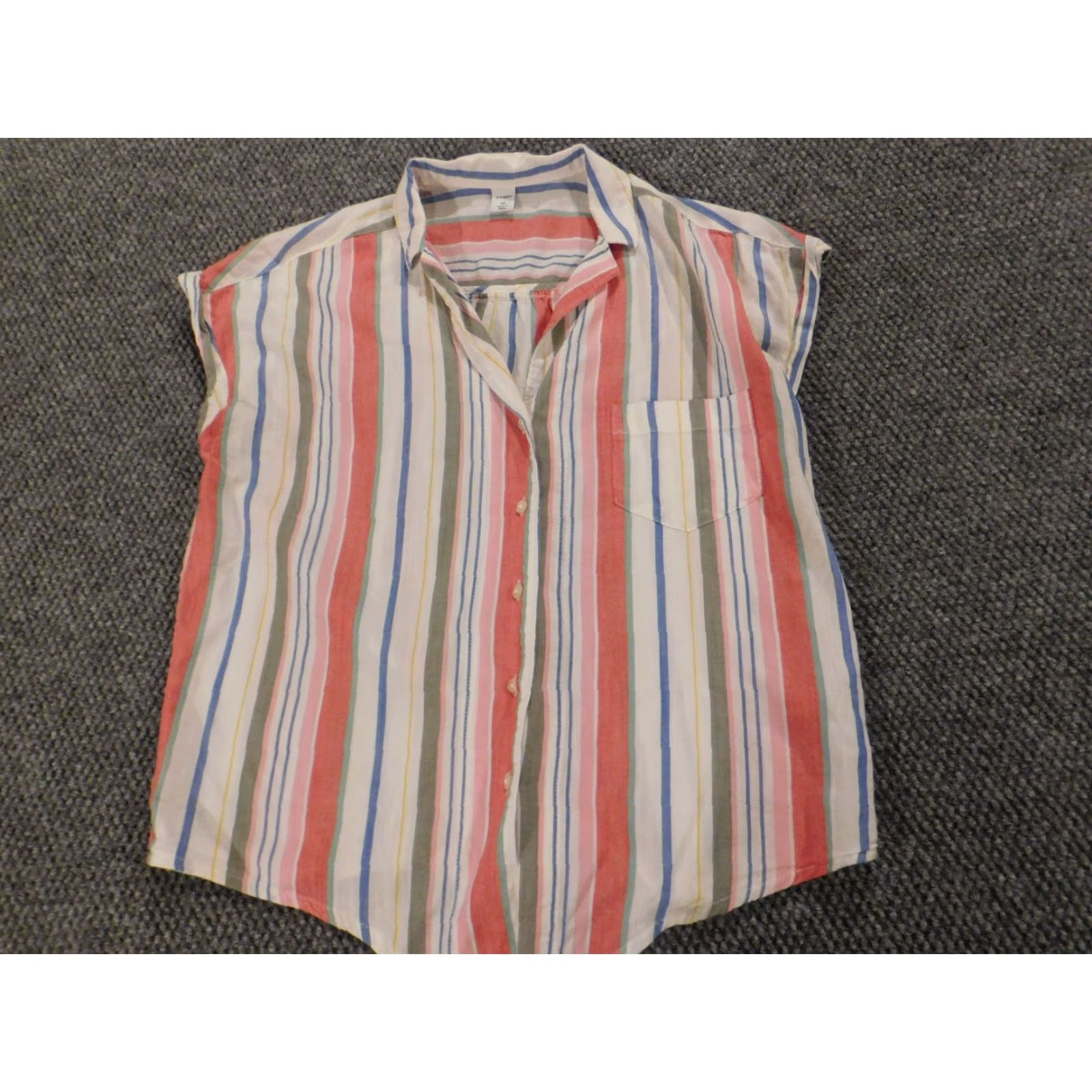 Old Navy Old Navy Womens Blouse XS Pink Striped Sleeveless Round Neck Pullover Casual Regular Button Cotton Down Vintage: No Size XS / US 0-2 / IT 36-38 - 2 Thumbnail