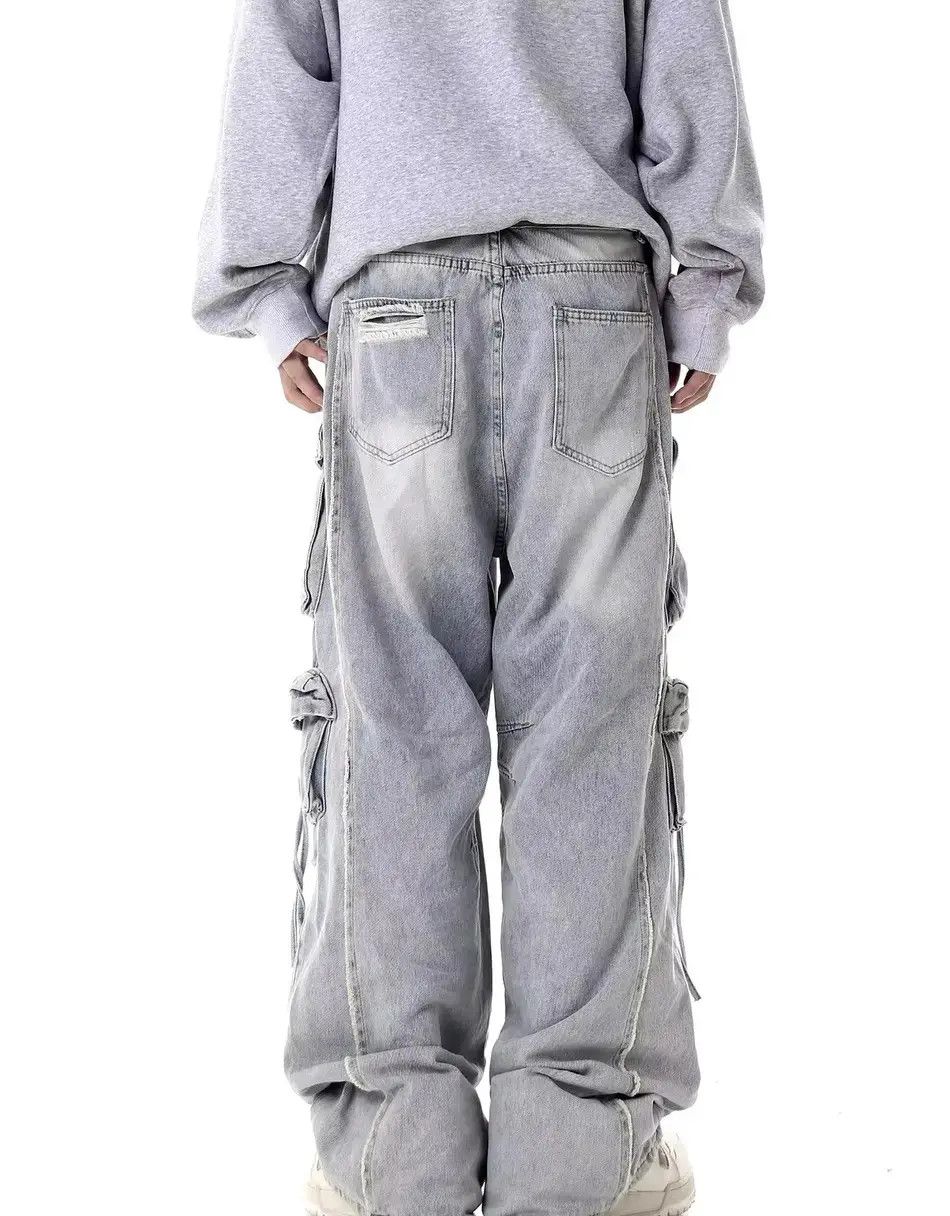 Japanese Brand Street Hip Hop Grunge Ripped Wide Leg Jeans Pants Size US 32 / EU 48 - 3 Thumbnail