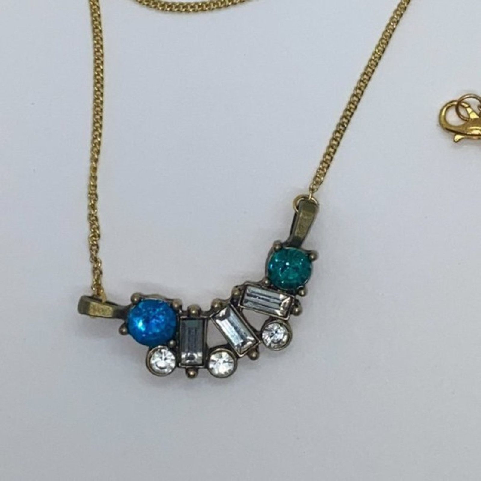 Handmade Gold-Tone Blue Green Rhinestone Necklace Size ONE SIZE - 4 Thumbnail