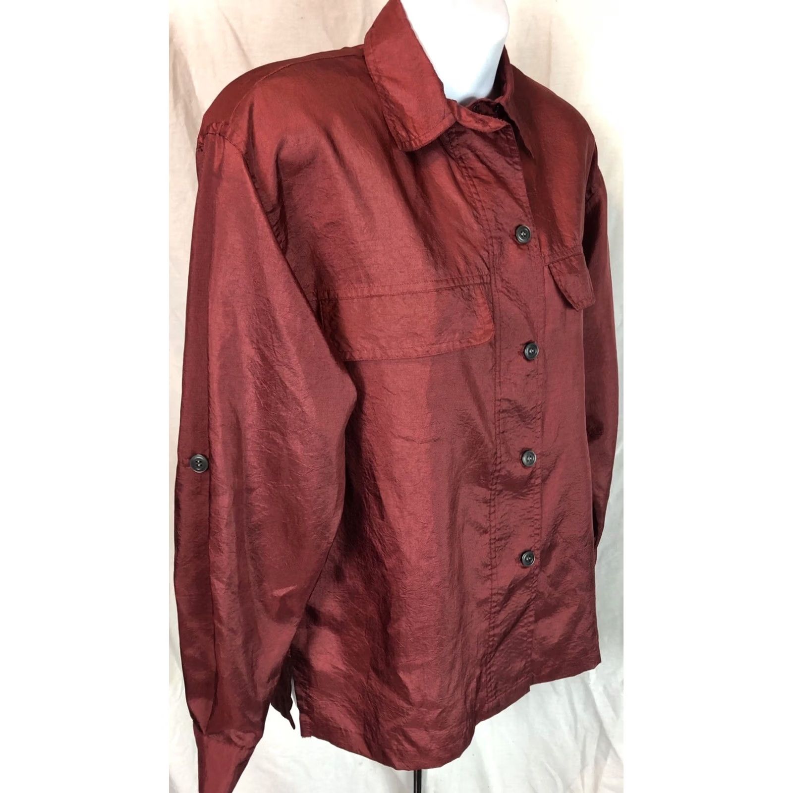 Joseph VINTAGE Josephine Blouse Shirt Womens 6 Rust Roll Tab Long Sleeve Button Front Pockets Brown 38 Chest 24 Length Size M / US 6-8 / IT 42-44 - 2 Thumbnail
