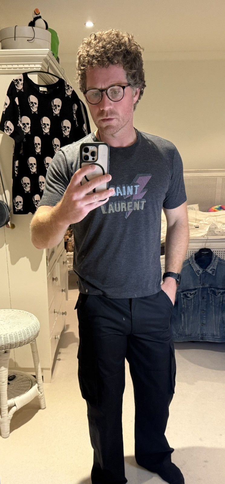Saint Laurent Paris Saint Laurent lightning bolt logo grey t shirt M Size US M / EU 48-50 / 2 - 4 Thumbnail