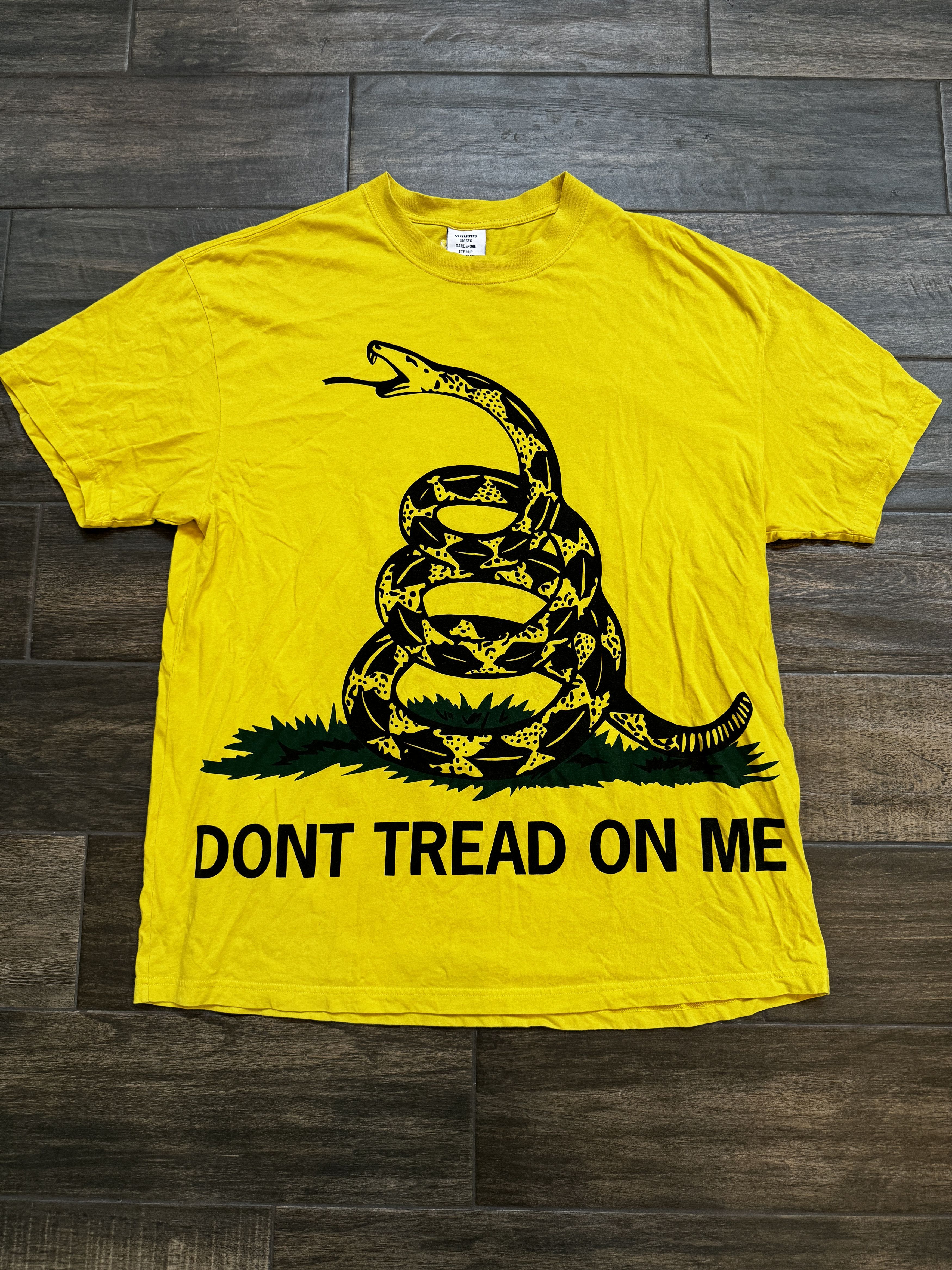 image of Vetements Don't Tread On Me Tee in Yellow, Men's (Size Large)