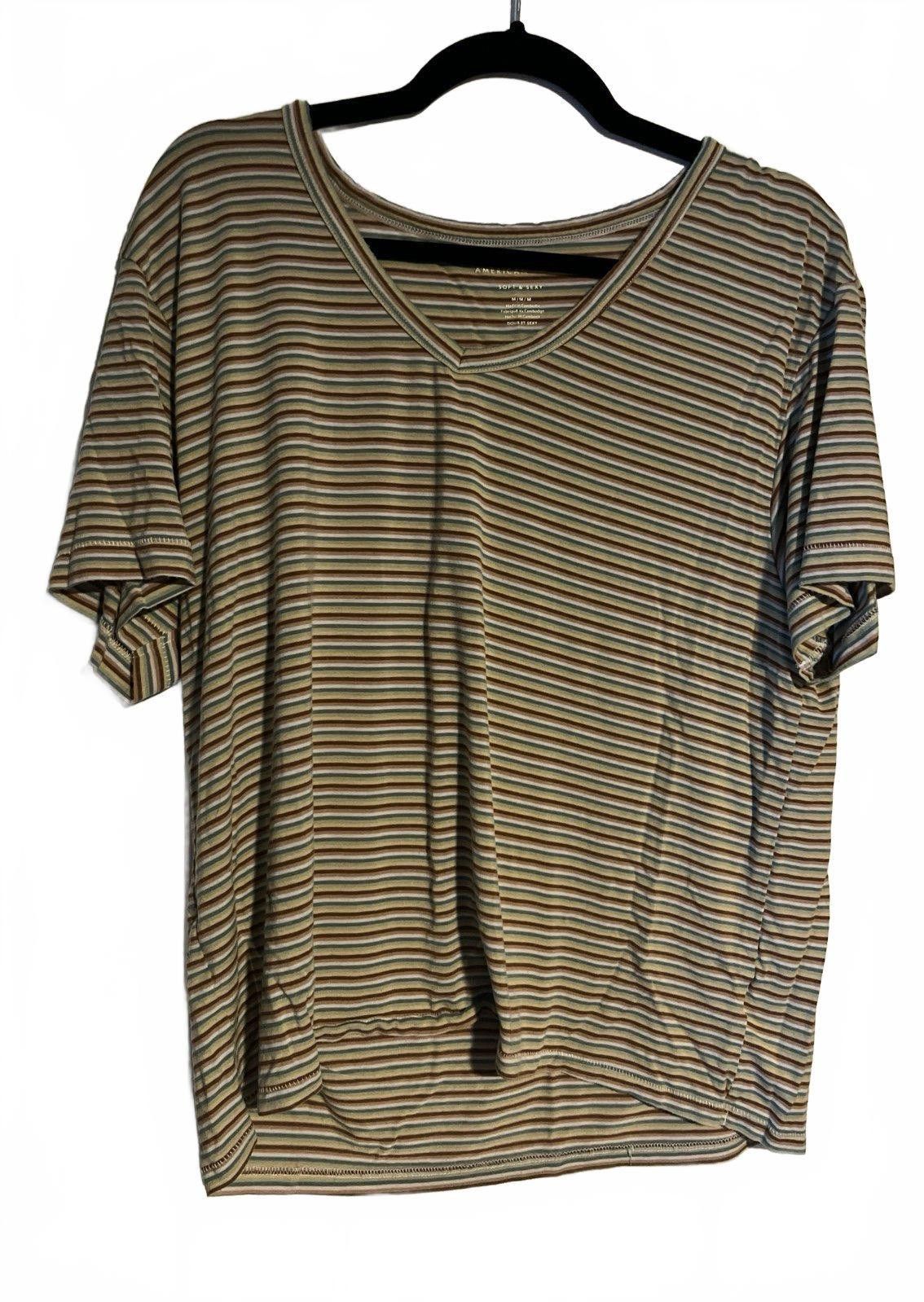 American Eagle Outfitters American Eagle Soft & Sexy Striped V-Neck Tee Size M / US 6-8 / IT 42-44 - 1 Thumbnail